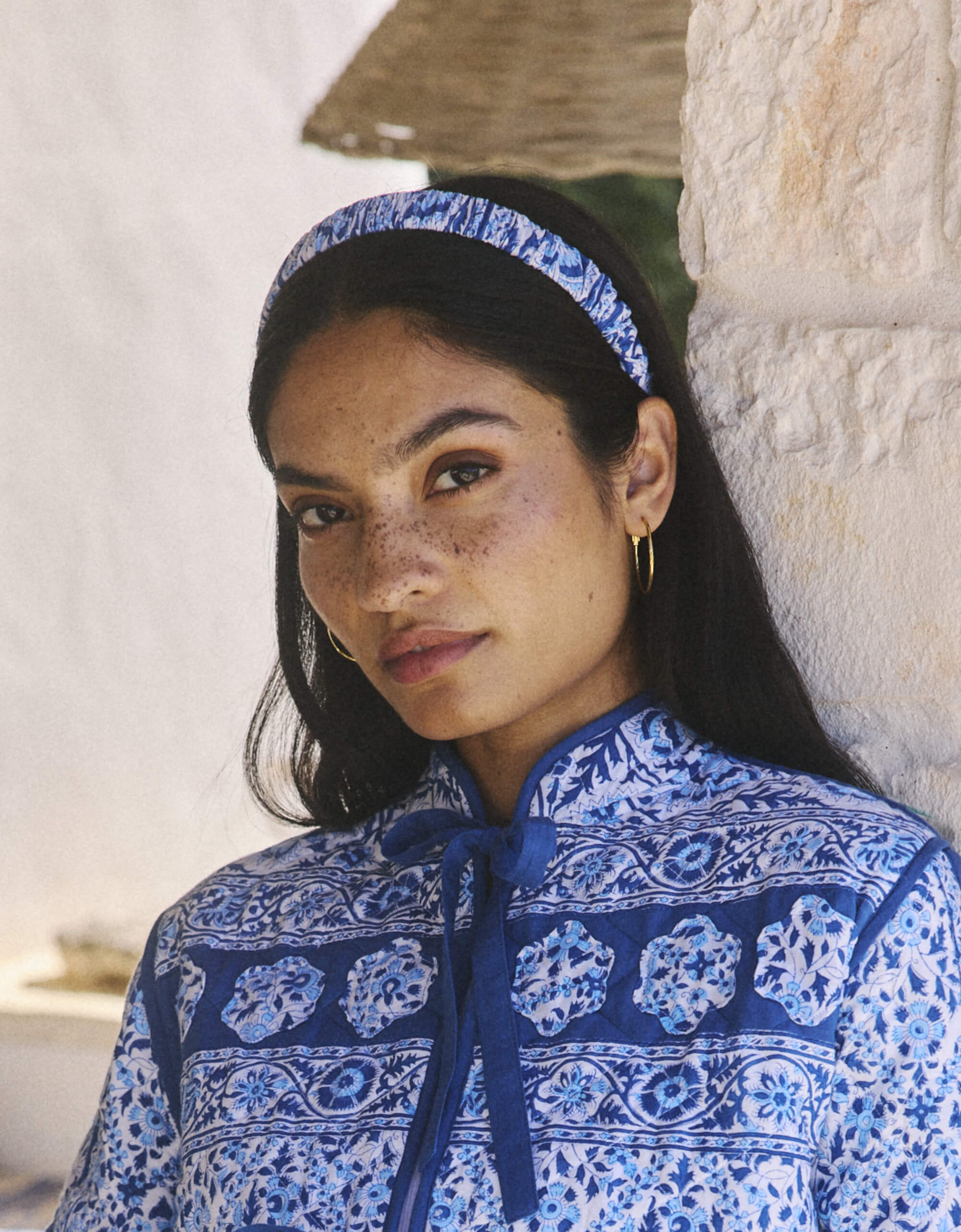 Pink City Prints Azure Patchwork Headband and Flower Scrunchie Set