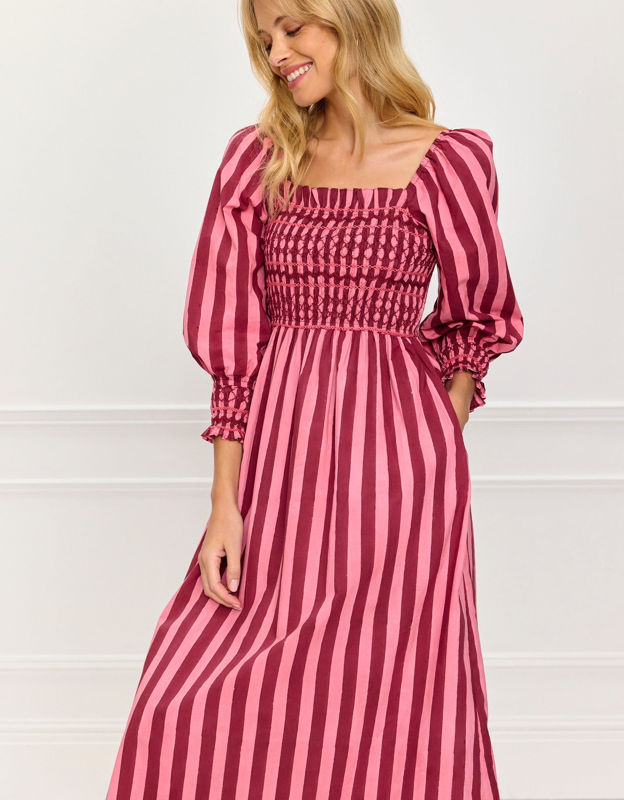 Pink City Prints Burgundy Stripe Florence Dress