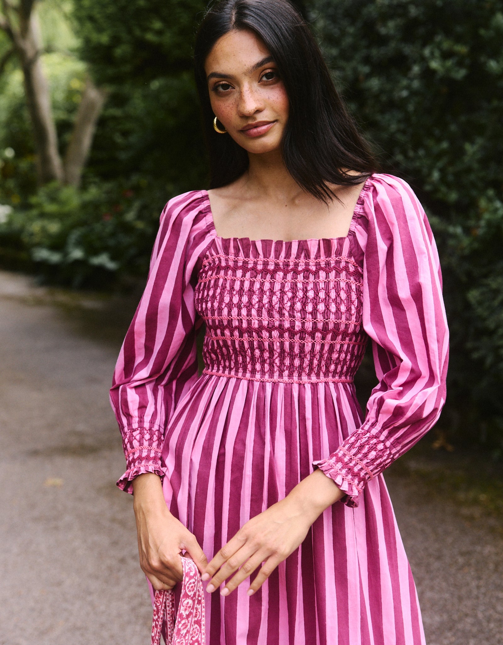 Pink City Prints Burgundy Stripe Florence Dress