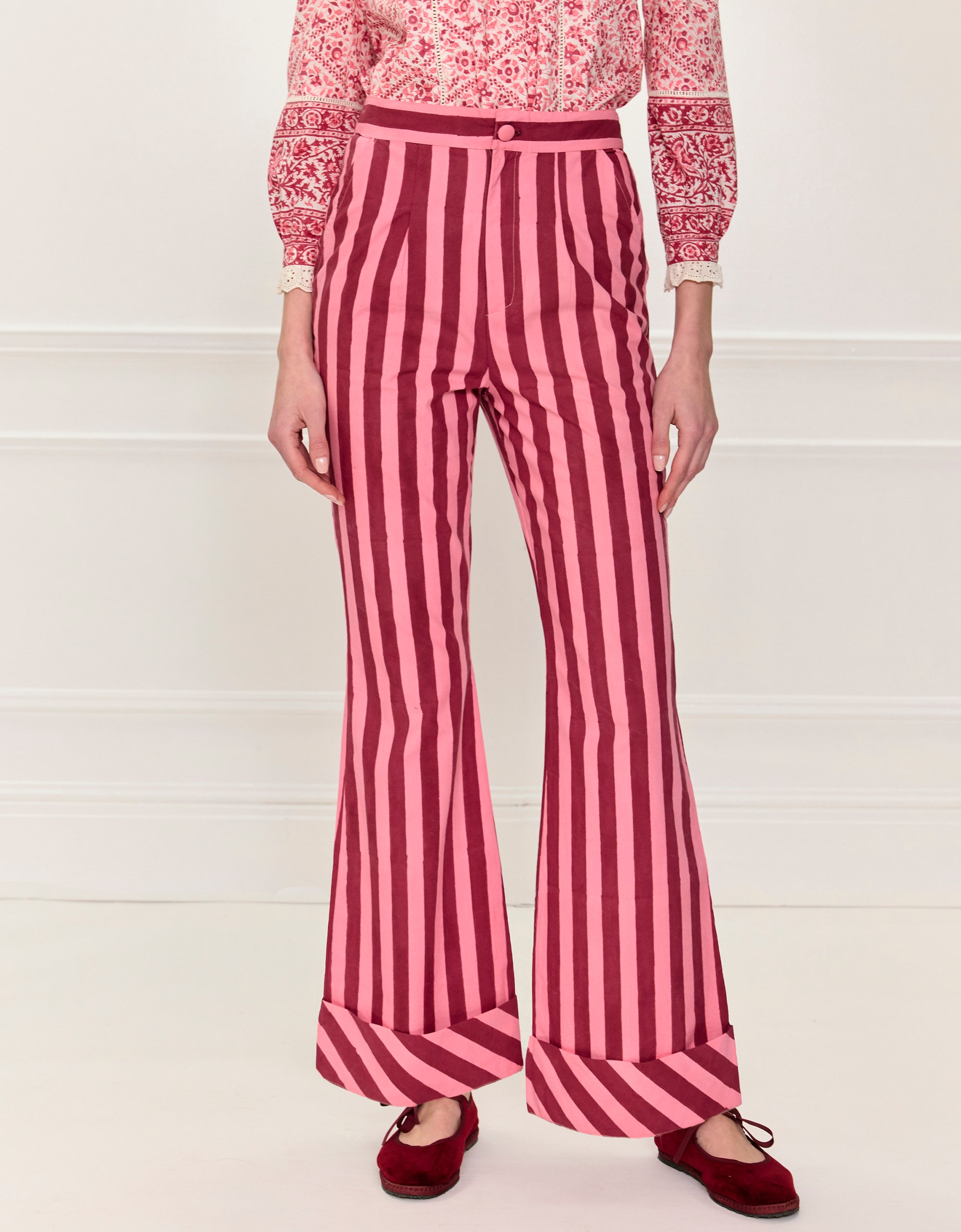 Pink City Prints Burgundy Stripe Romy Trousers
