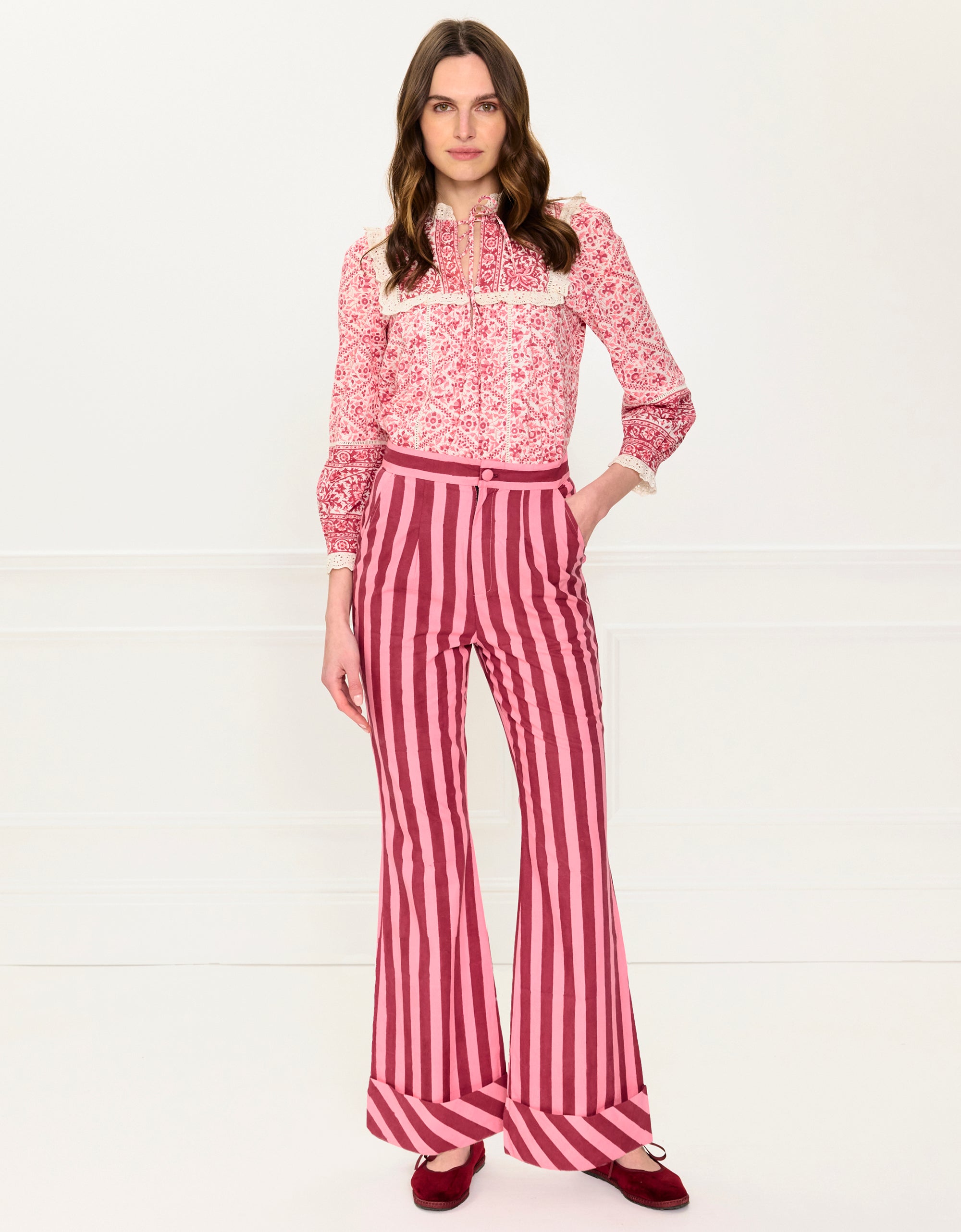 Pink City Prints Burgundy Stripe Romy Trousers