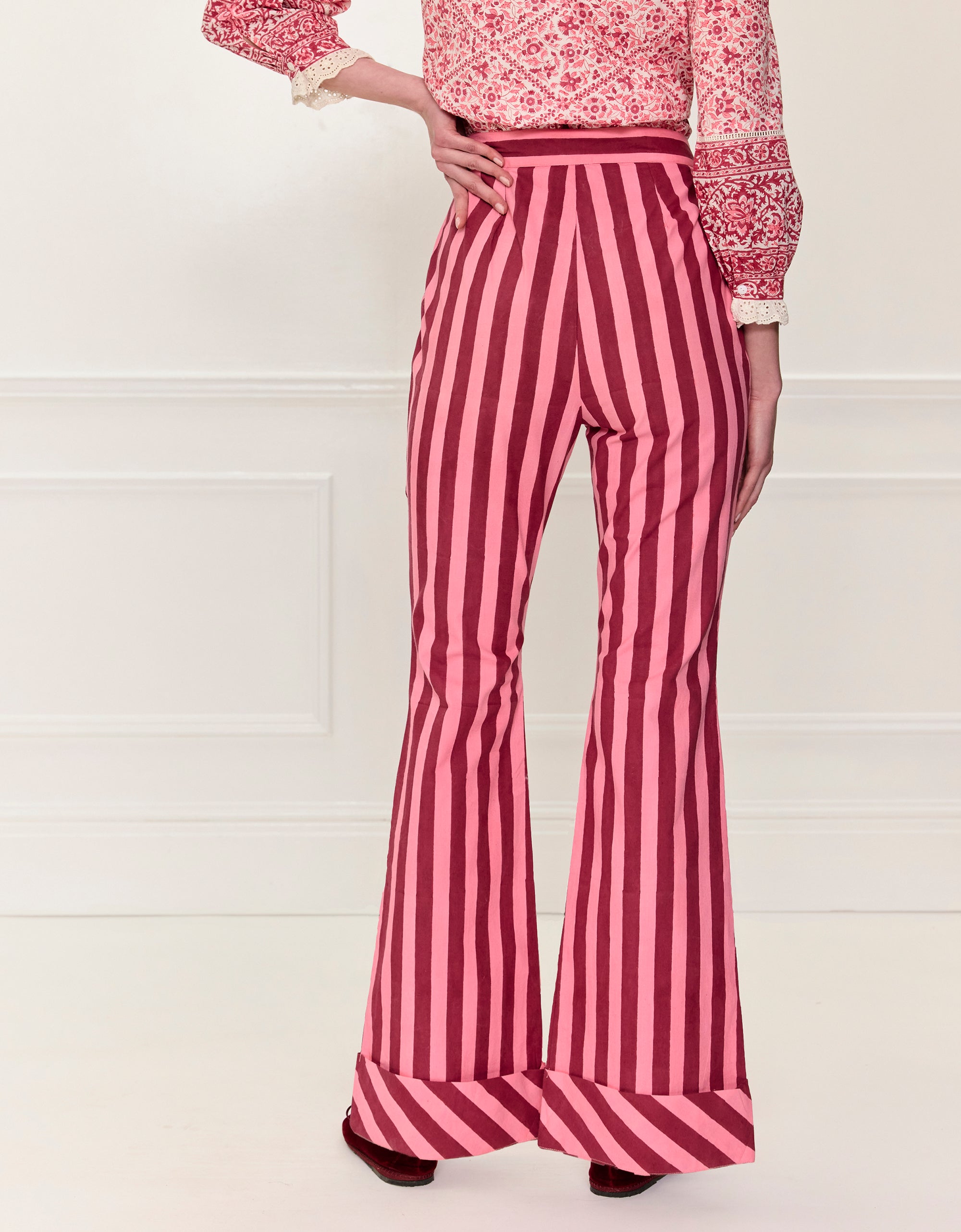 Pink City Prints Burgundy Stripe Romy Trousers
