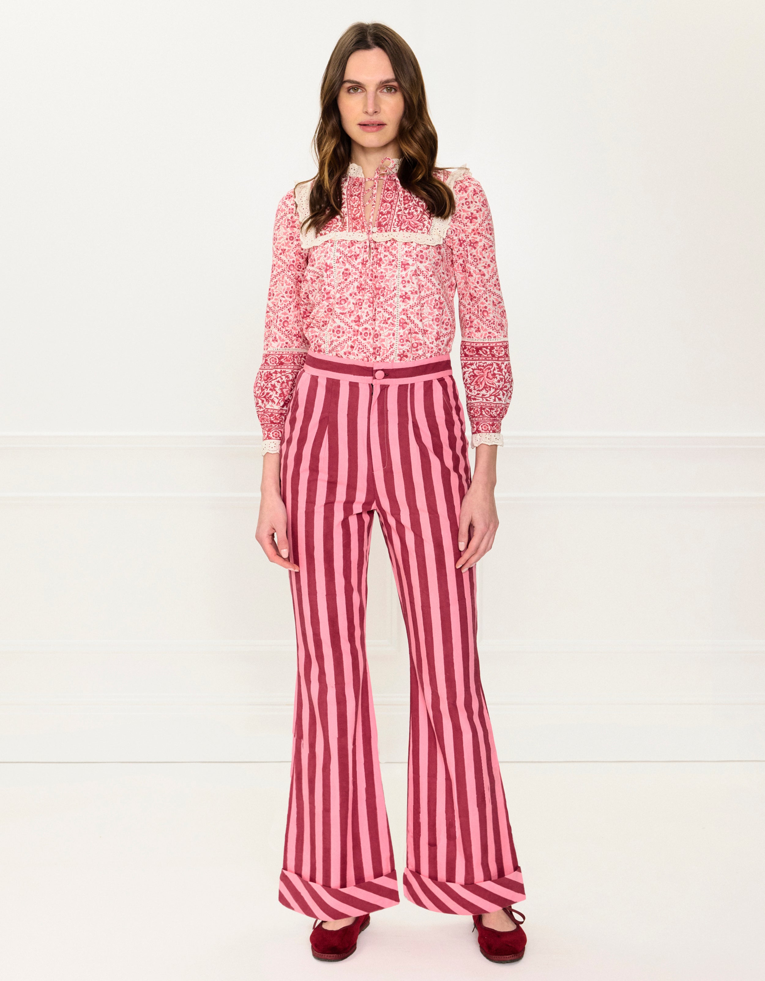 Pink City Prints Burgundy Stripe Romy Trousers