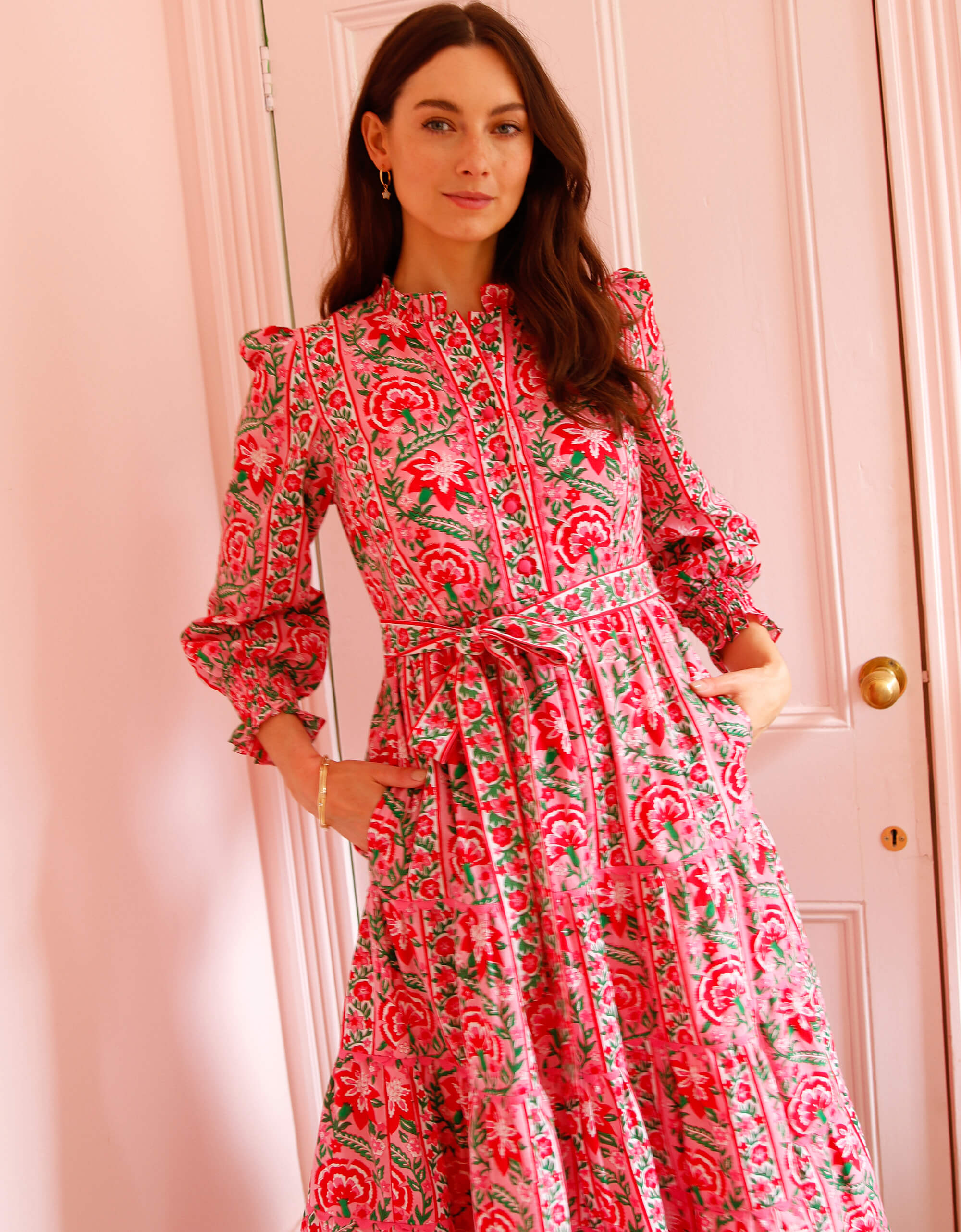 Pink City Prints Candy Cane Border Matilda Dress