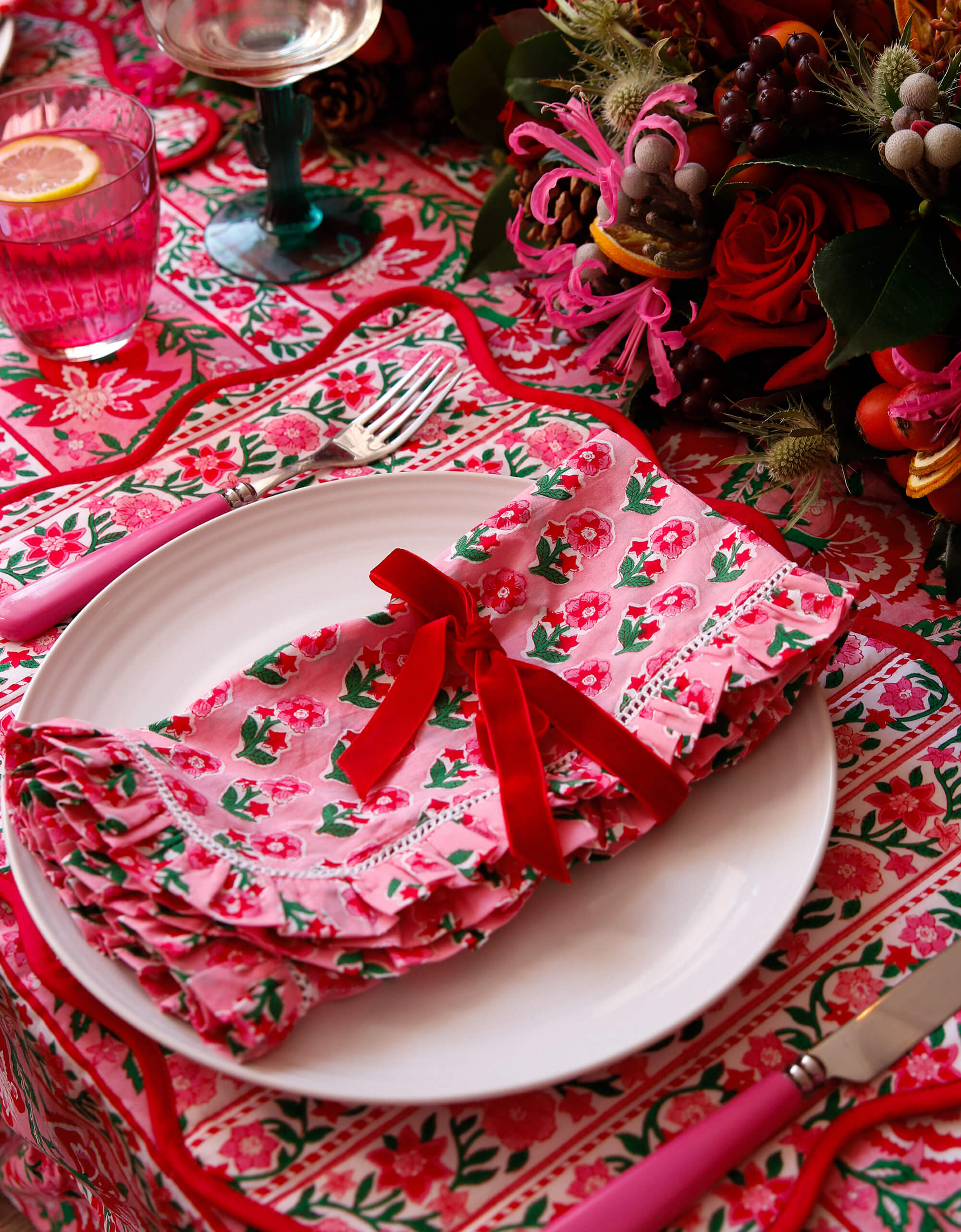 Pink City Prints Candy Cane Buta Napkins (Set of 6)