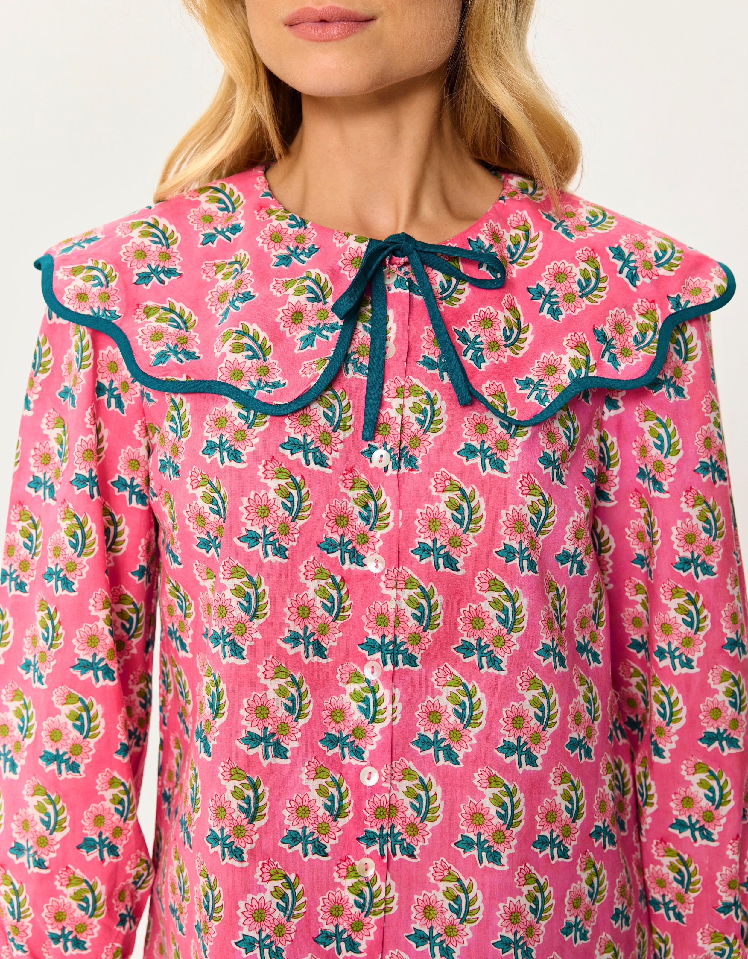 Pink City Prints Candy Zinnia Apple Blouse