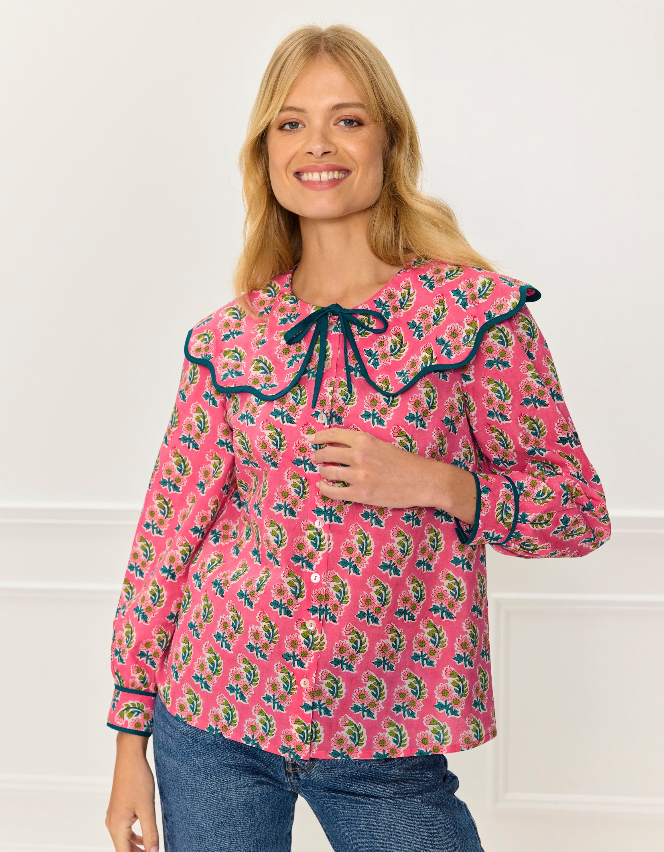 Pink City Prints Candy Zinnia Apple Blouse