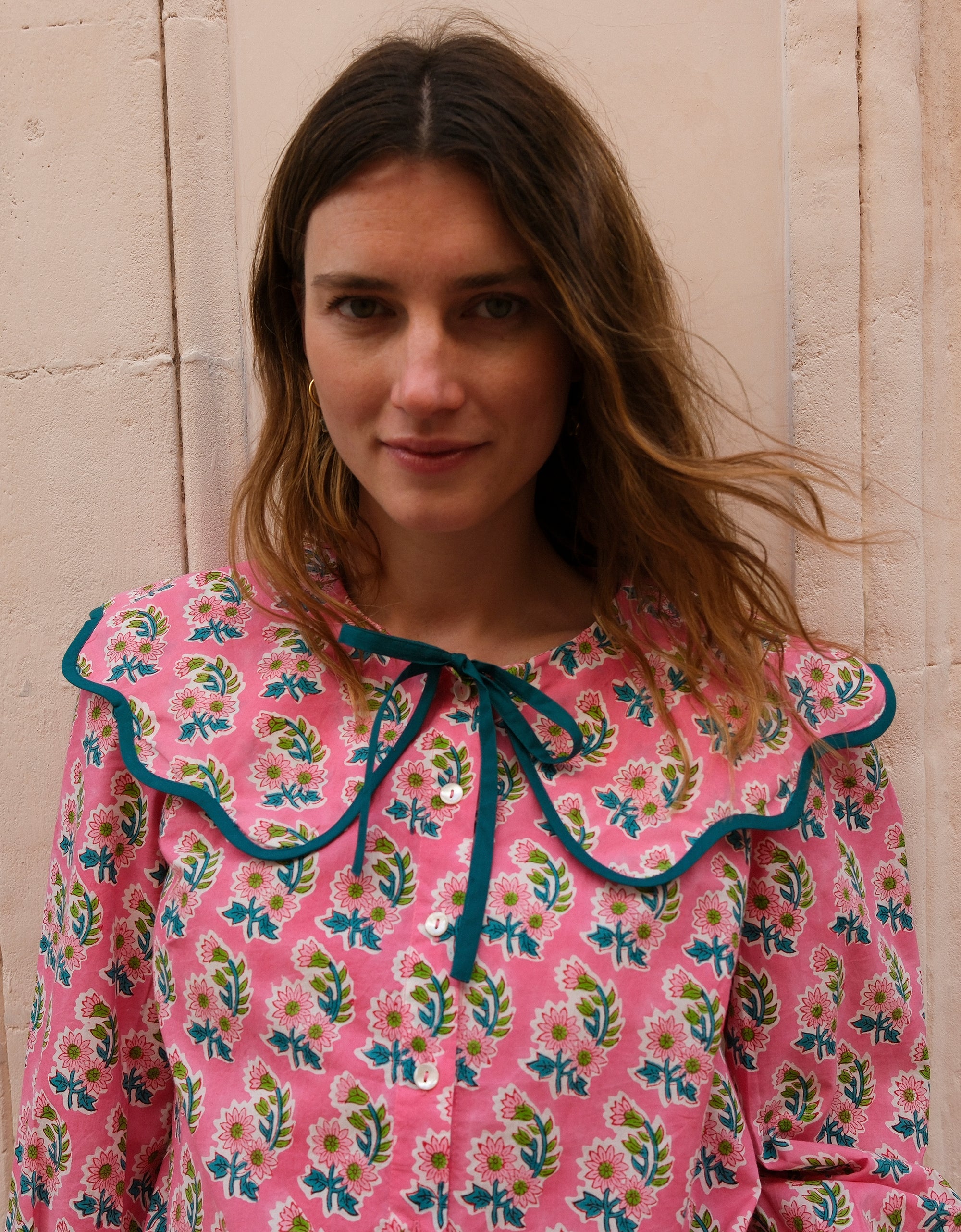 Pink City Prints Candy Zinnia Apple Blouse