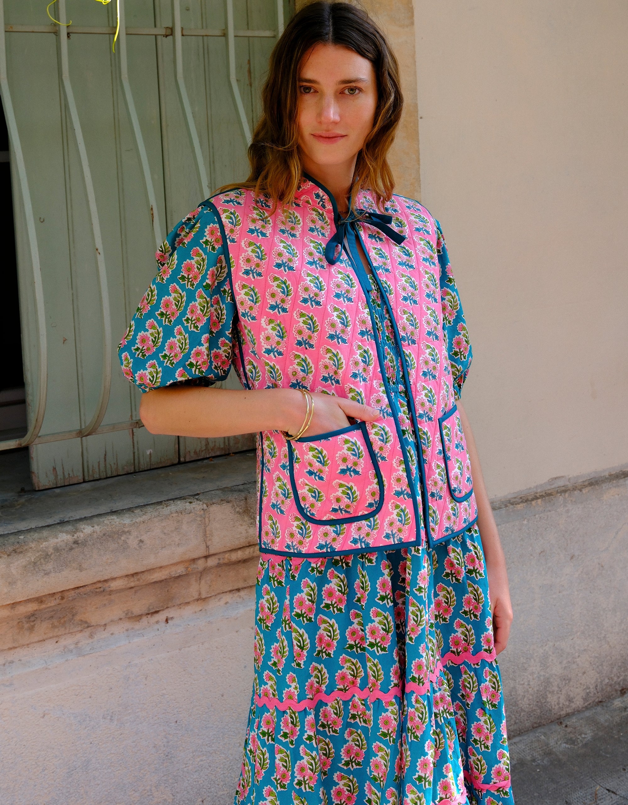 Pink City Prints Candy Zinnia Maggie Gilet