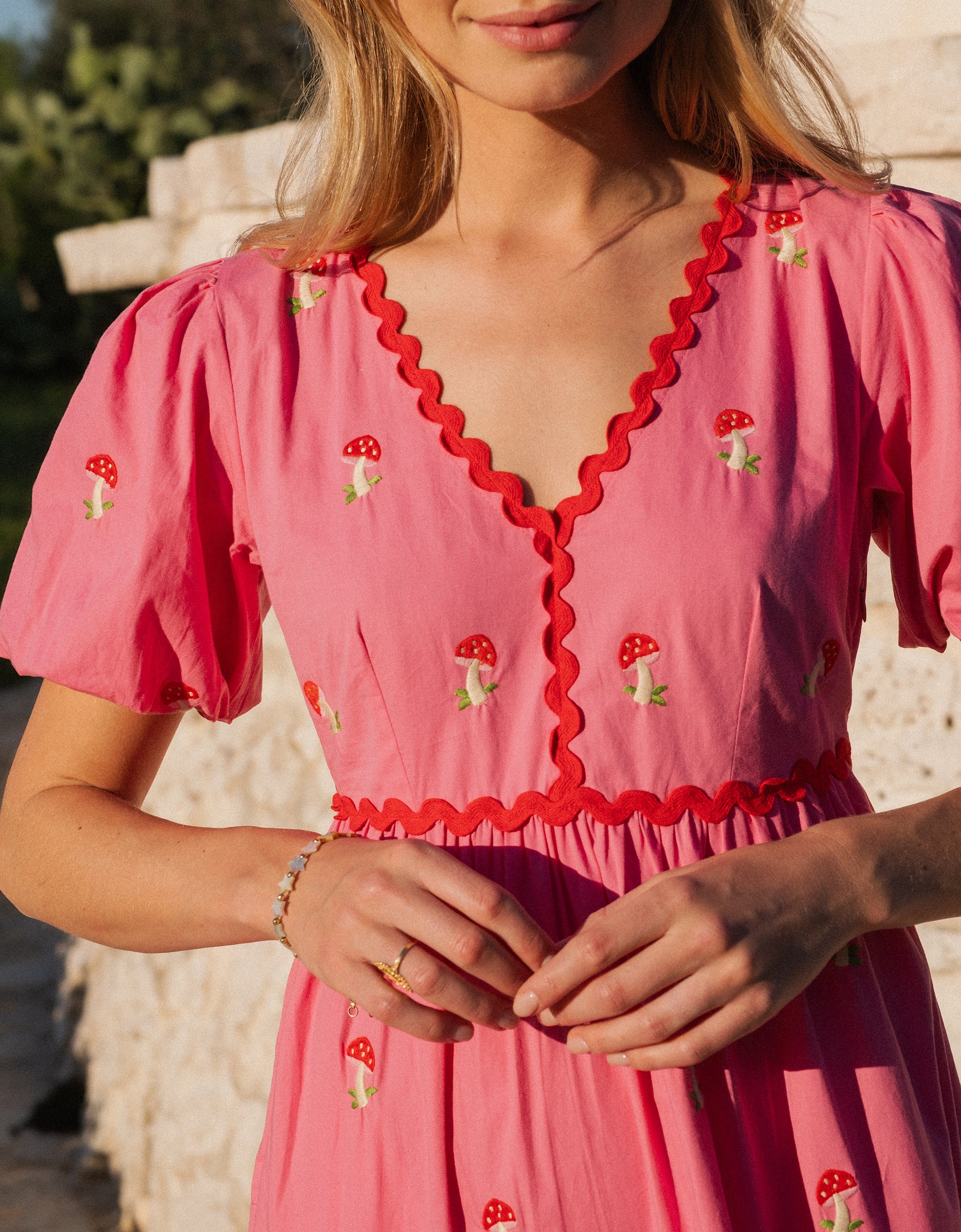 Pink City Prints Embroidered Bubblegum Mushroom Jolie Dress