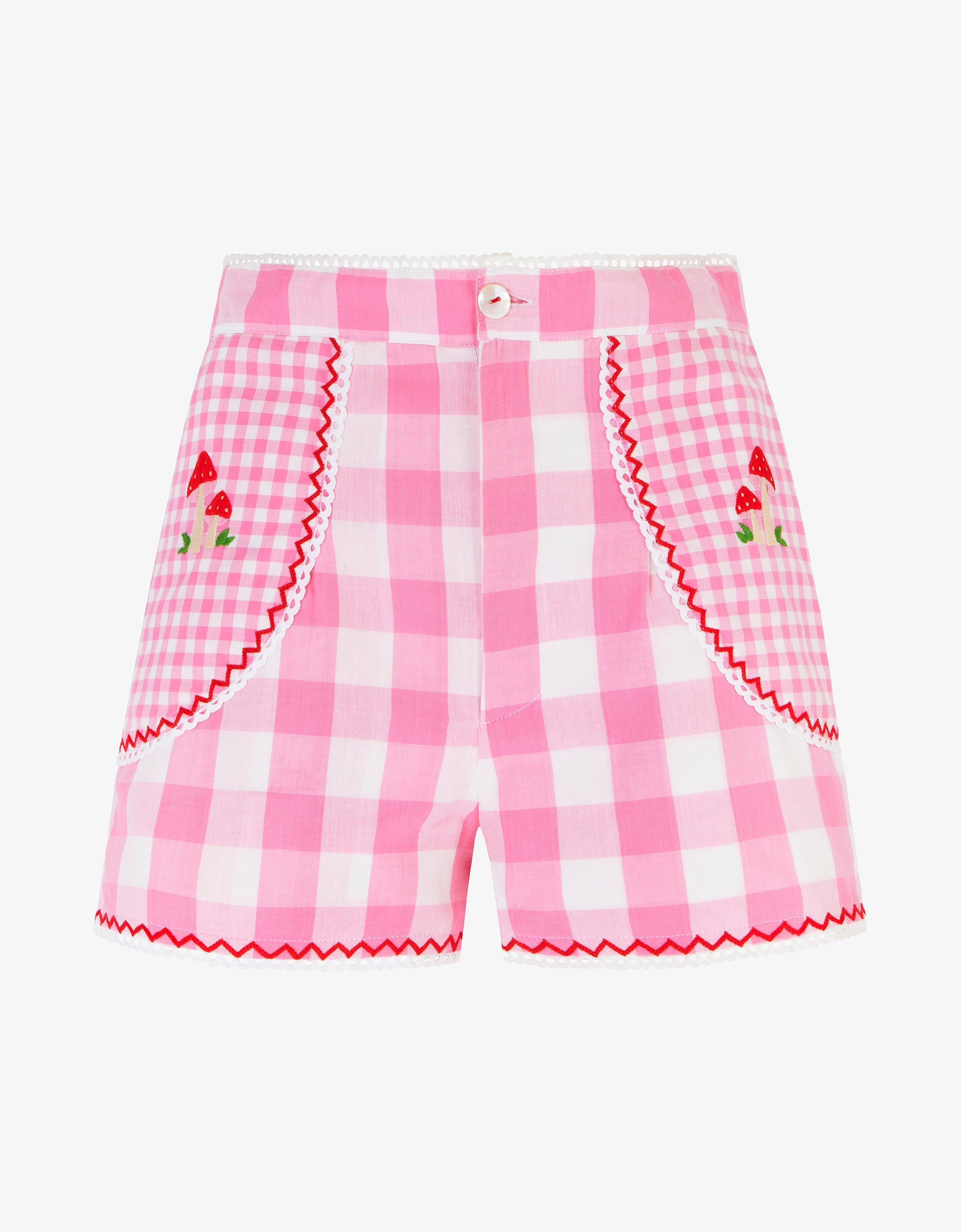 Pink City Prints Embroidered Candy Floss Gingham Ava Shorts