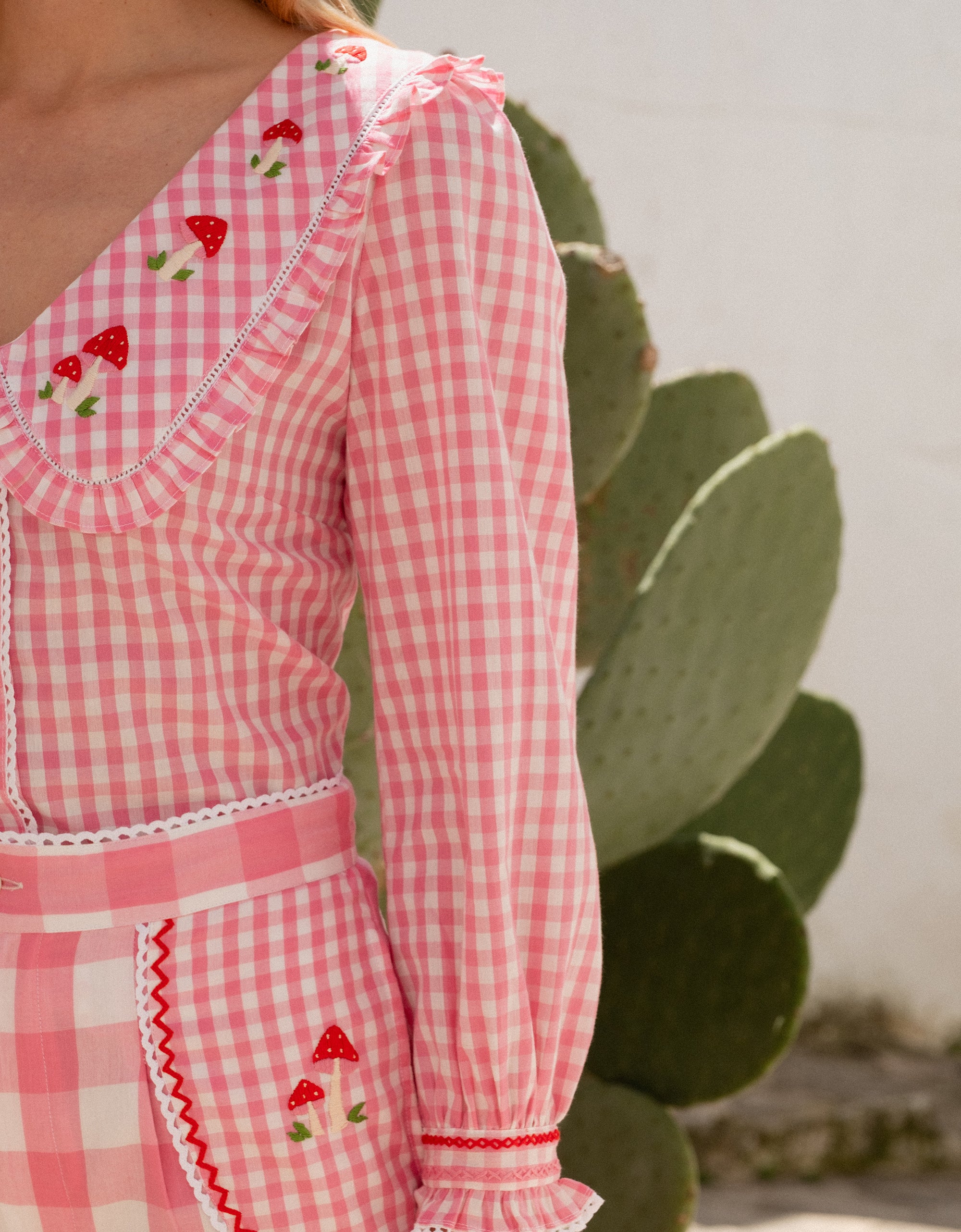 Pink City Prints Embroidered Candy Floss Gingham Ava Shorts