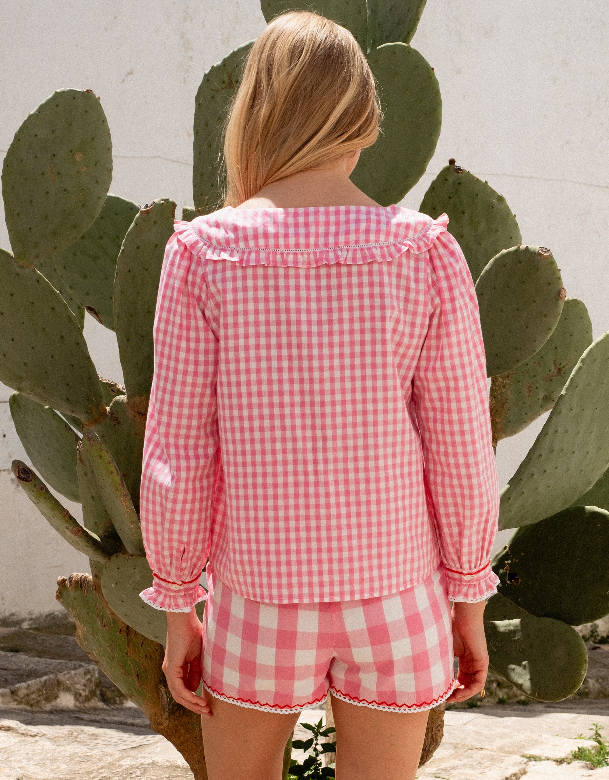 Pink City Prints Embroidered Candy Floss Gingham Ava Shorts