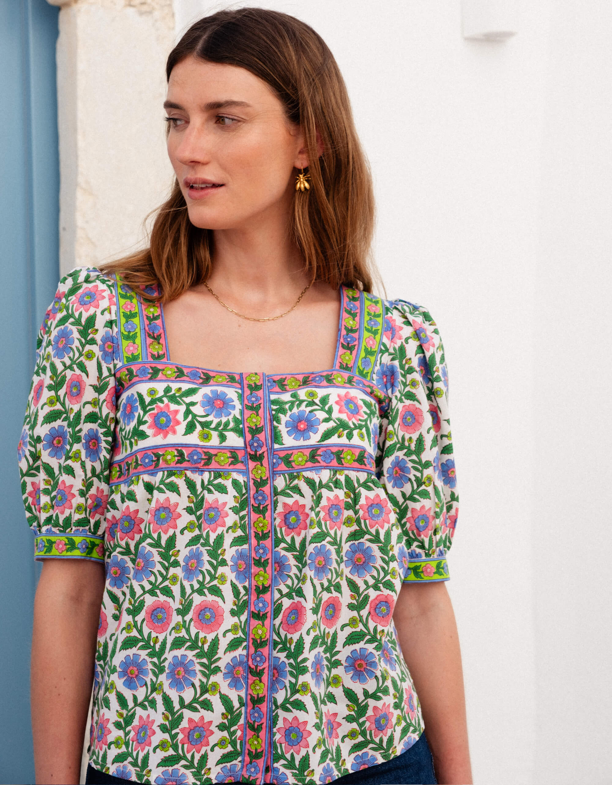 Pink City Prints Folk Border Lexi Top
