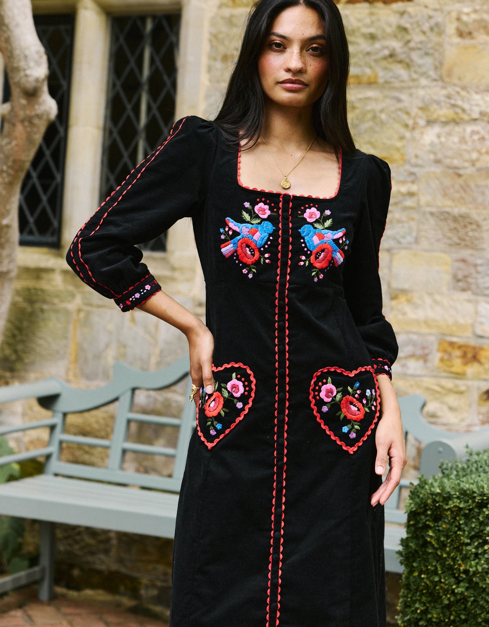 Pink City Prints Love Bird Embroidery Olivia Dress