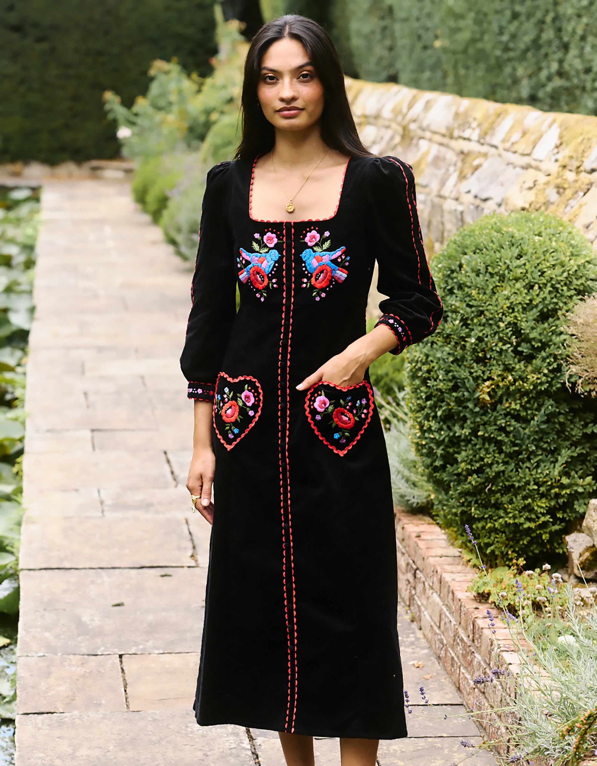 Pink City Prints Love Bird Embroidery Olivia Dress