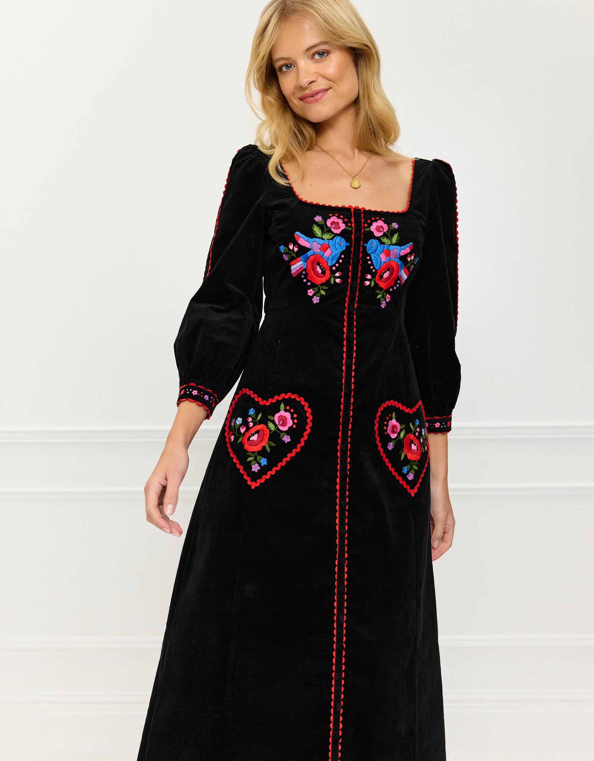 Pink City Prints Love Bird Embroidery Olivia Dress