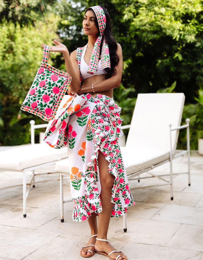 Pink City Prints Neon Border Ruffle Pouch