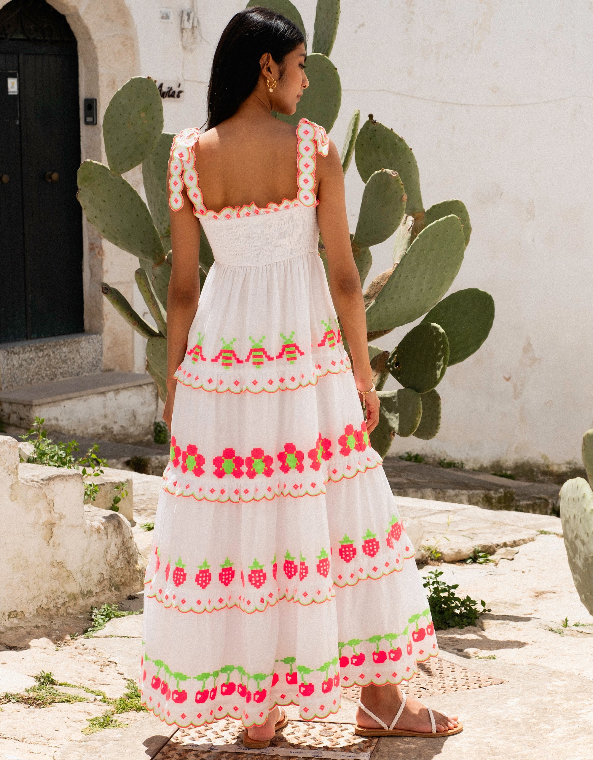 Pink City Prints Neon Fruit Embroidery Athens Dress