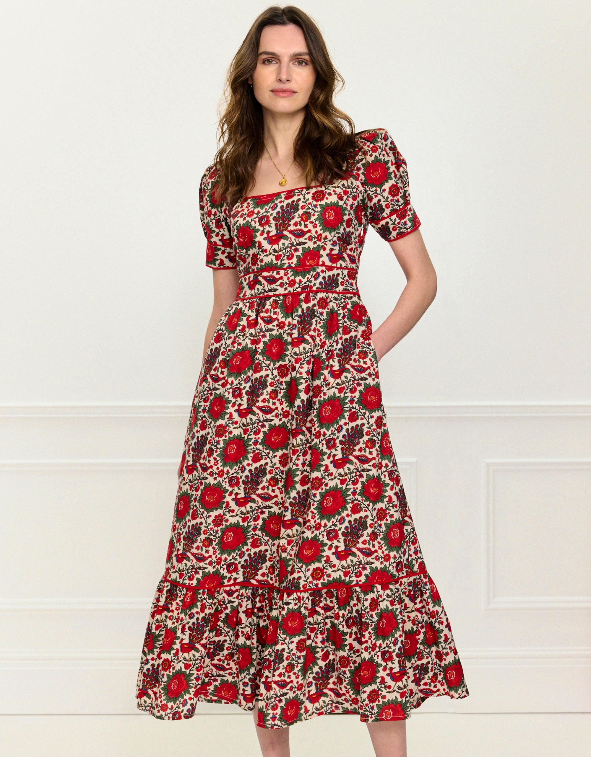 Pink City Prints Peony Bird Evelyn Dress