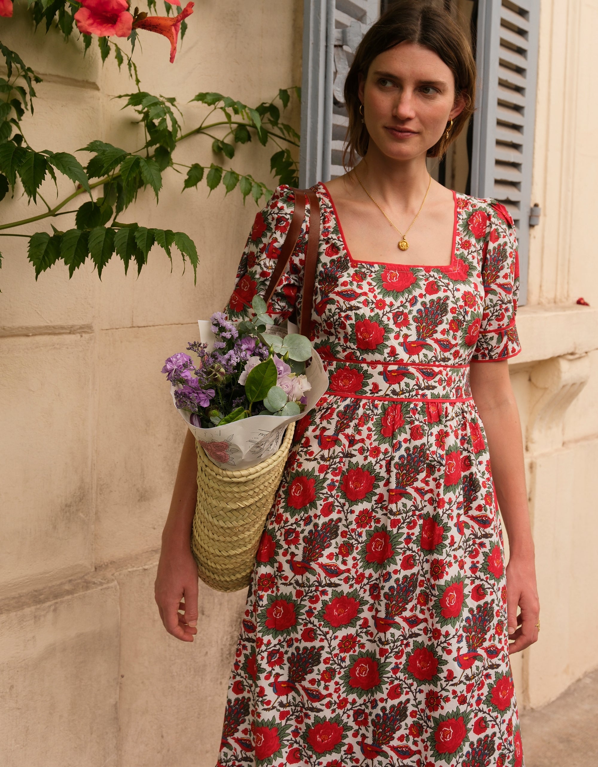 Pink City Prints Peony Bird Evelyn Dress