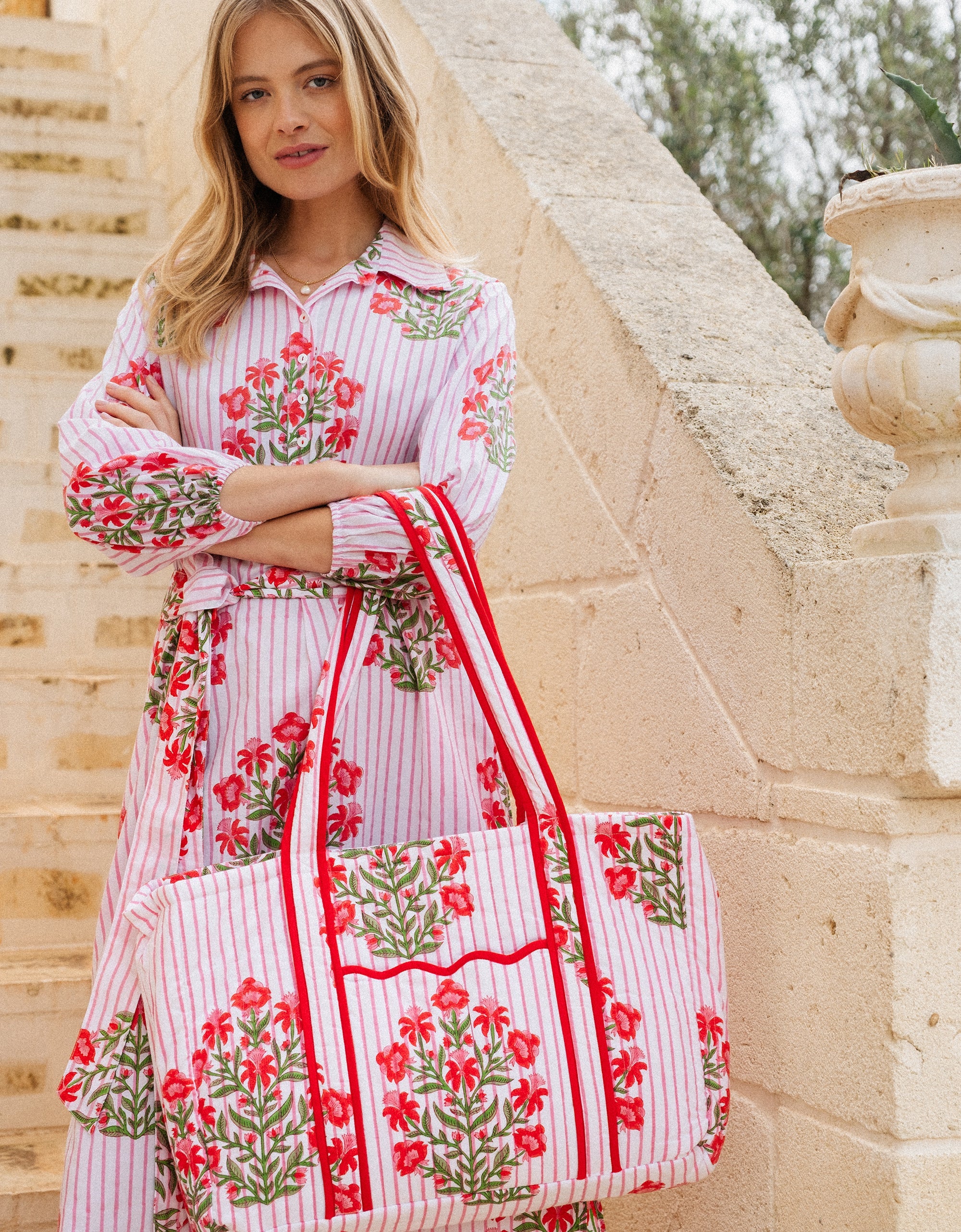 Pink City Prints Poppy Stripe Quilted Tote