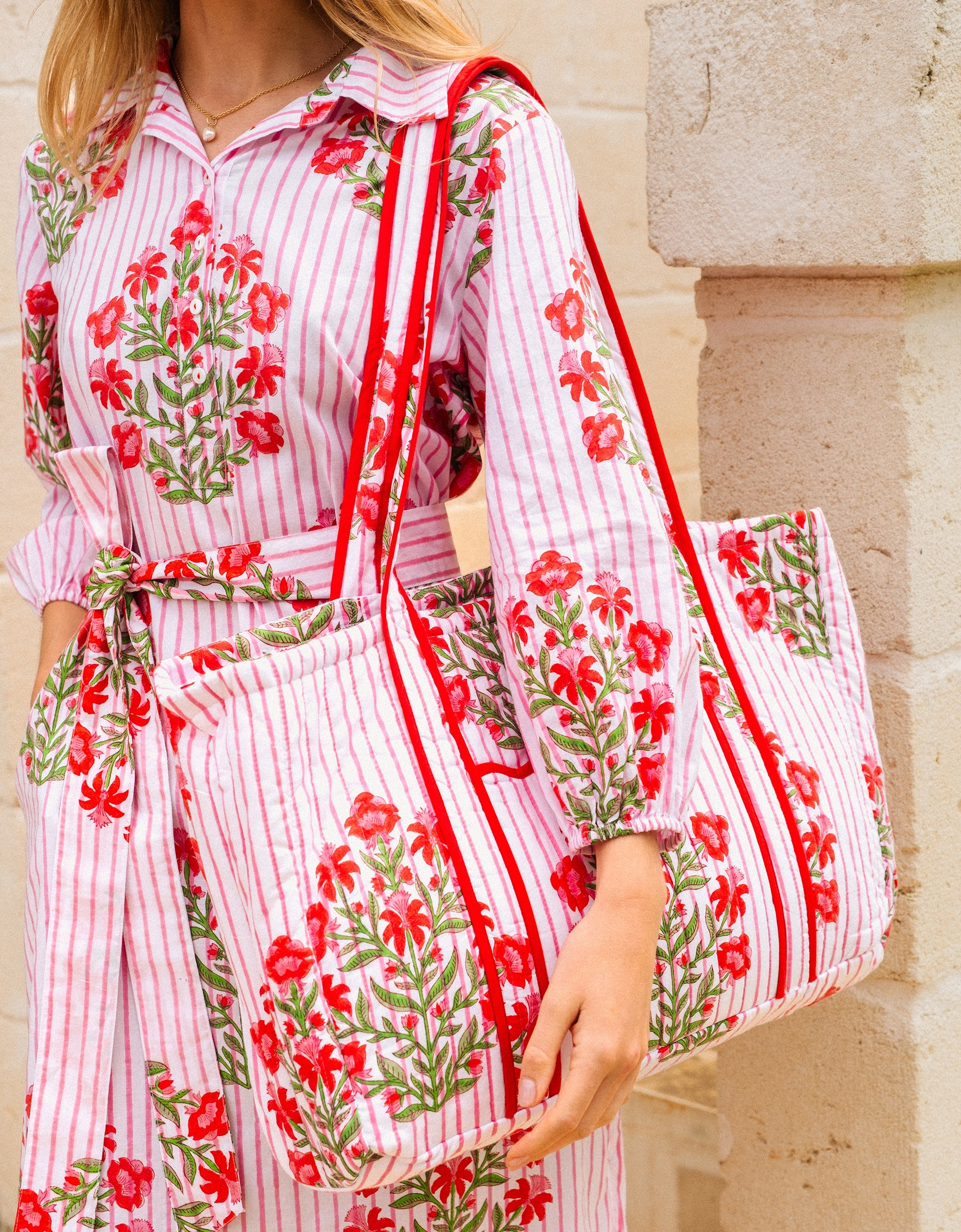 Pink City Prints Poppy Stripe Quilted Tote