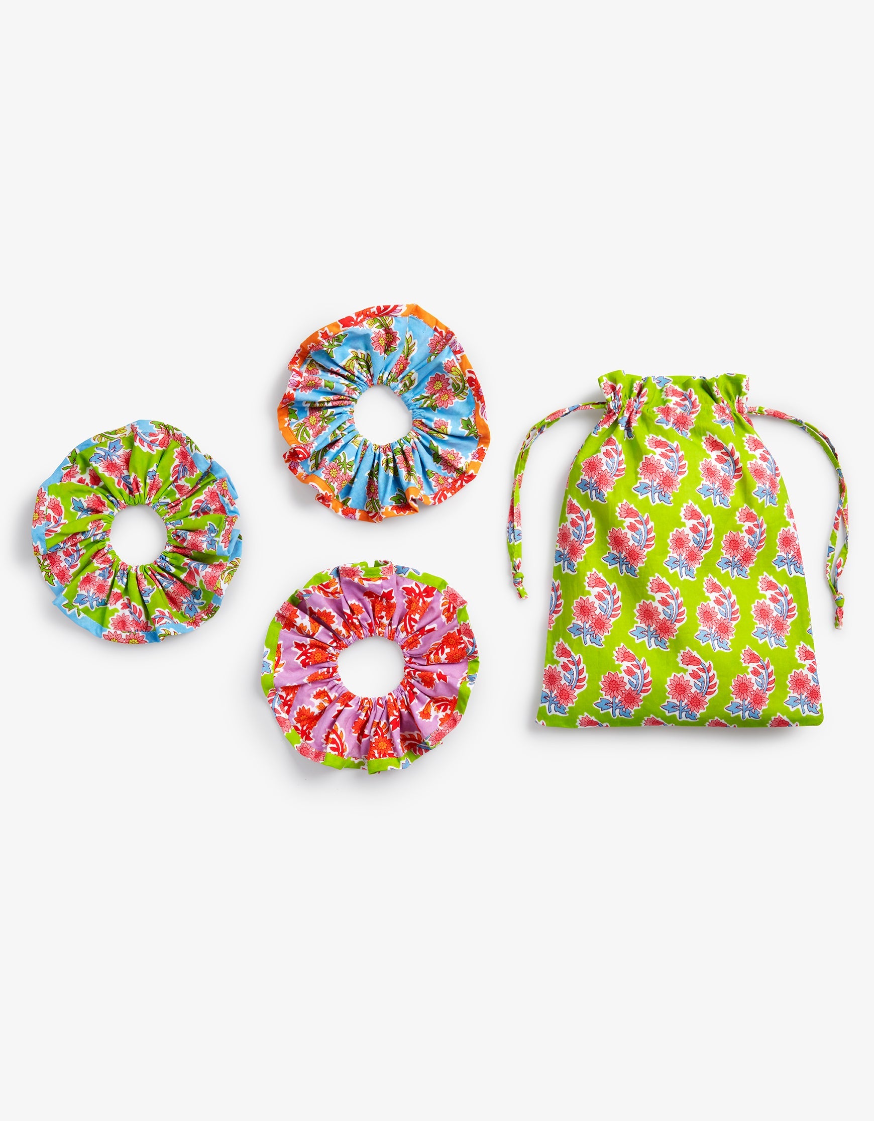 Pink City Prints Rainbow Zinnia Scrunchie Set