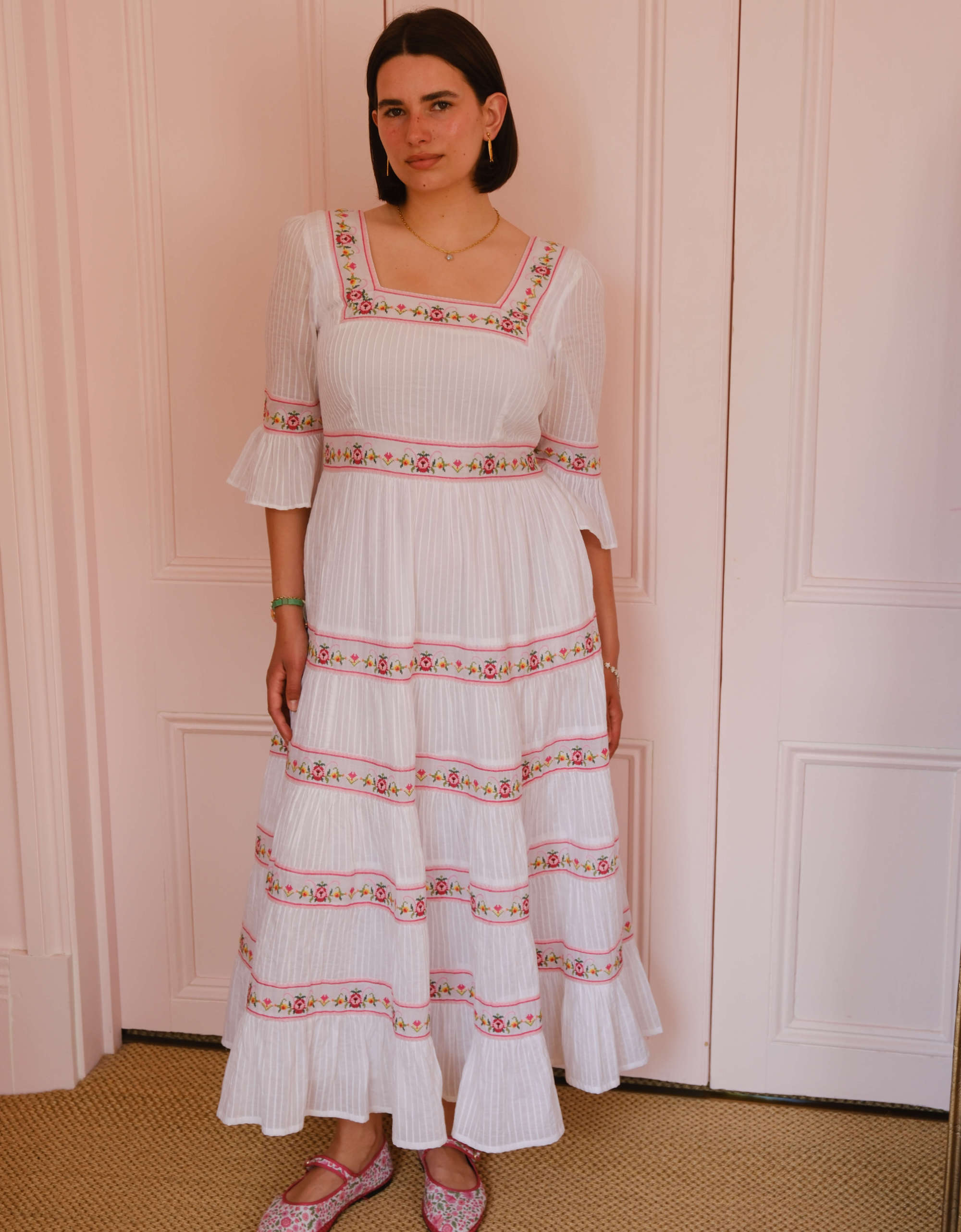 Pink City Prints Rose Cross Stitch Celine Dress