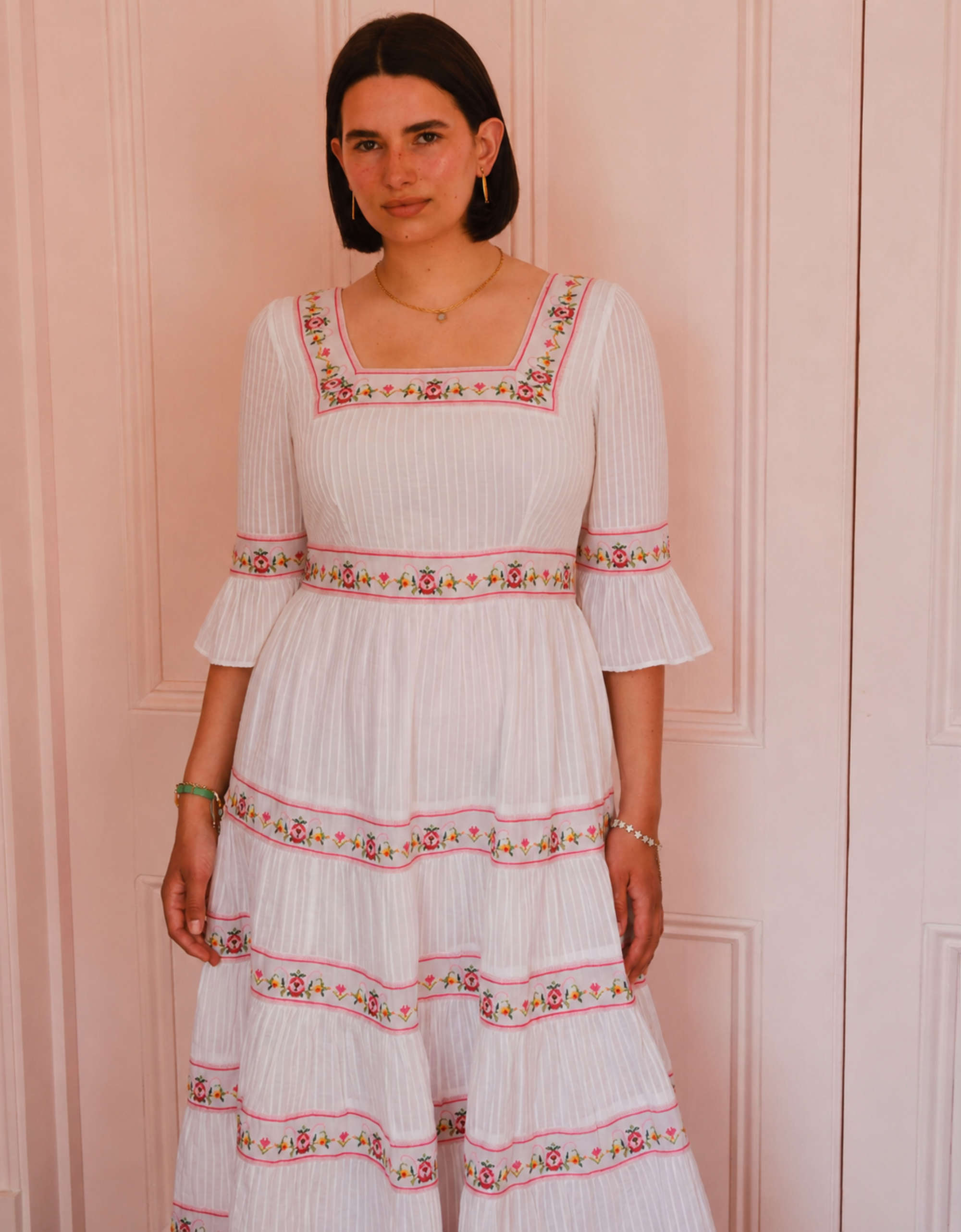 Pink City Prints Rose Cross Stitch Celine Dress
