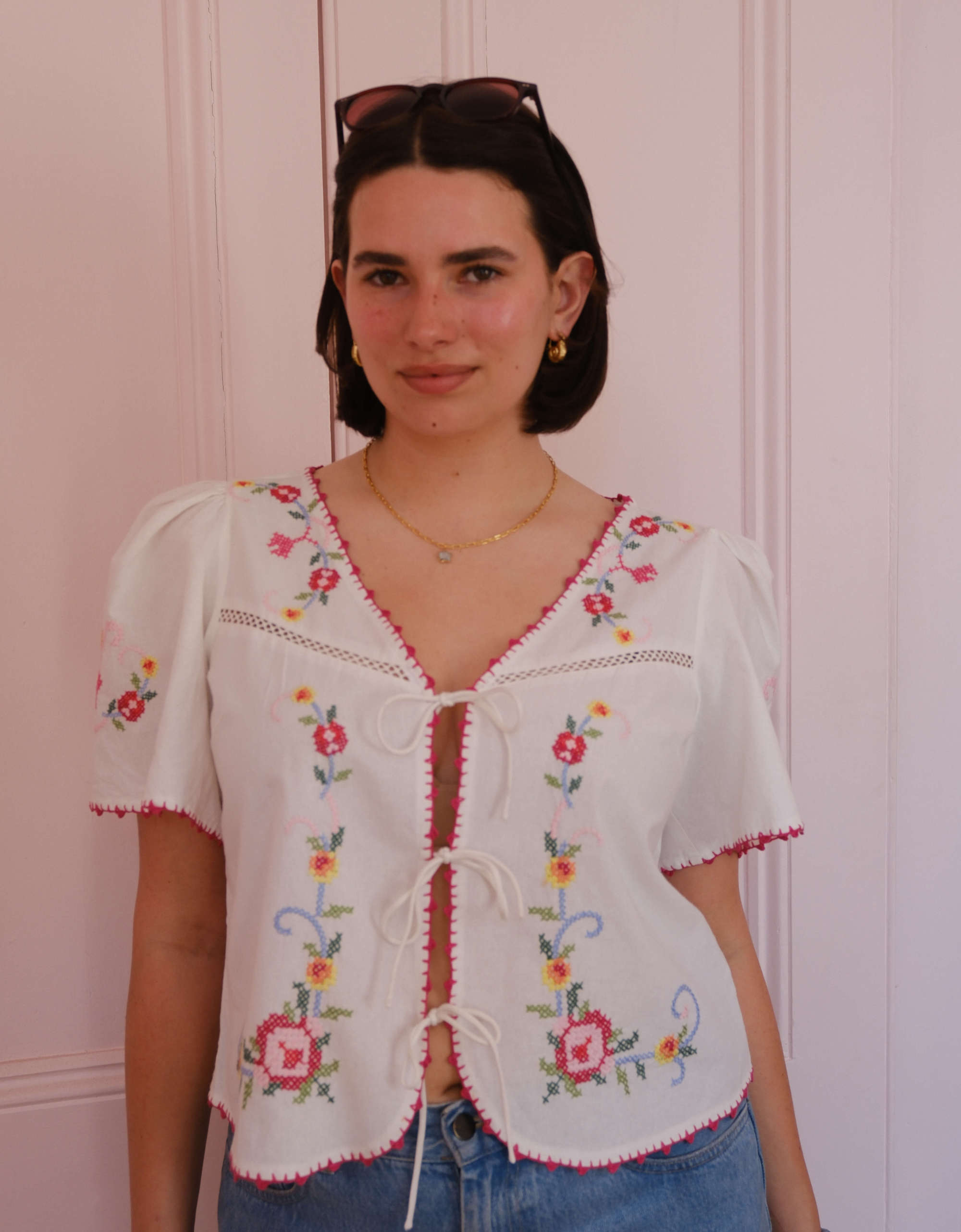 Pink City Prints Rose Cross Stitch Gia Top