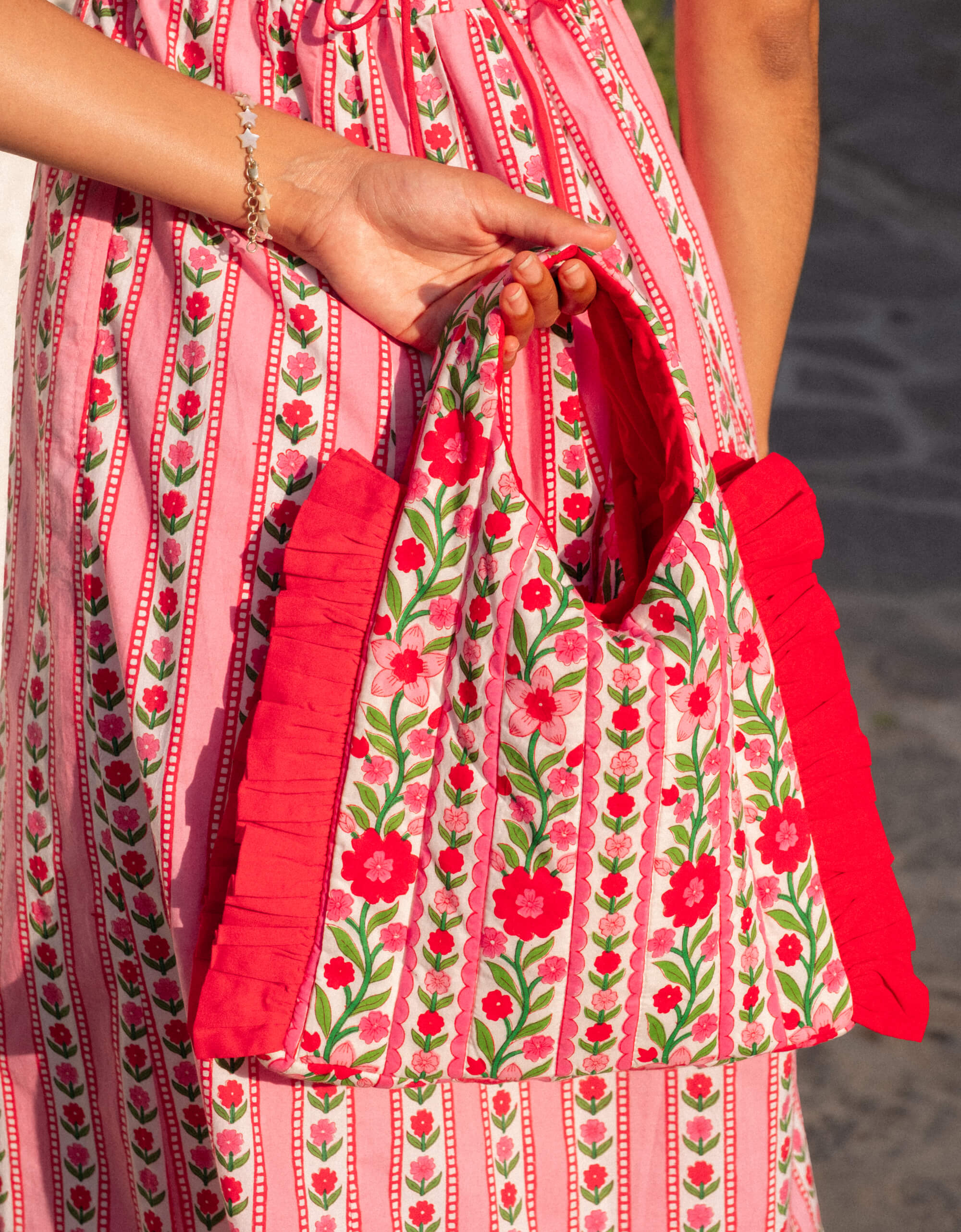 Pink City Prints Rose Folk Ruffle Clutch