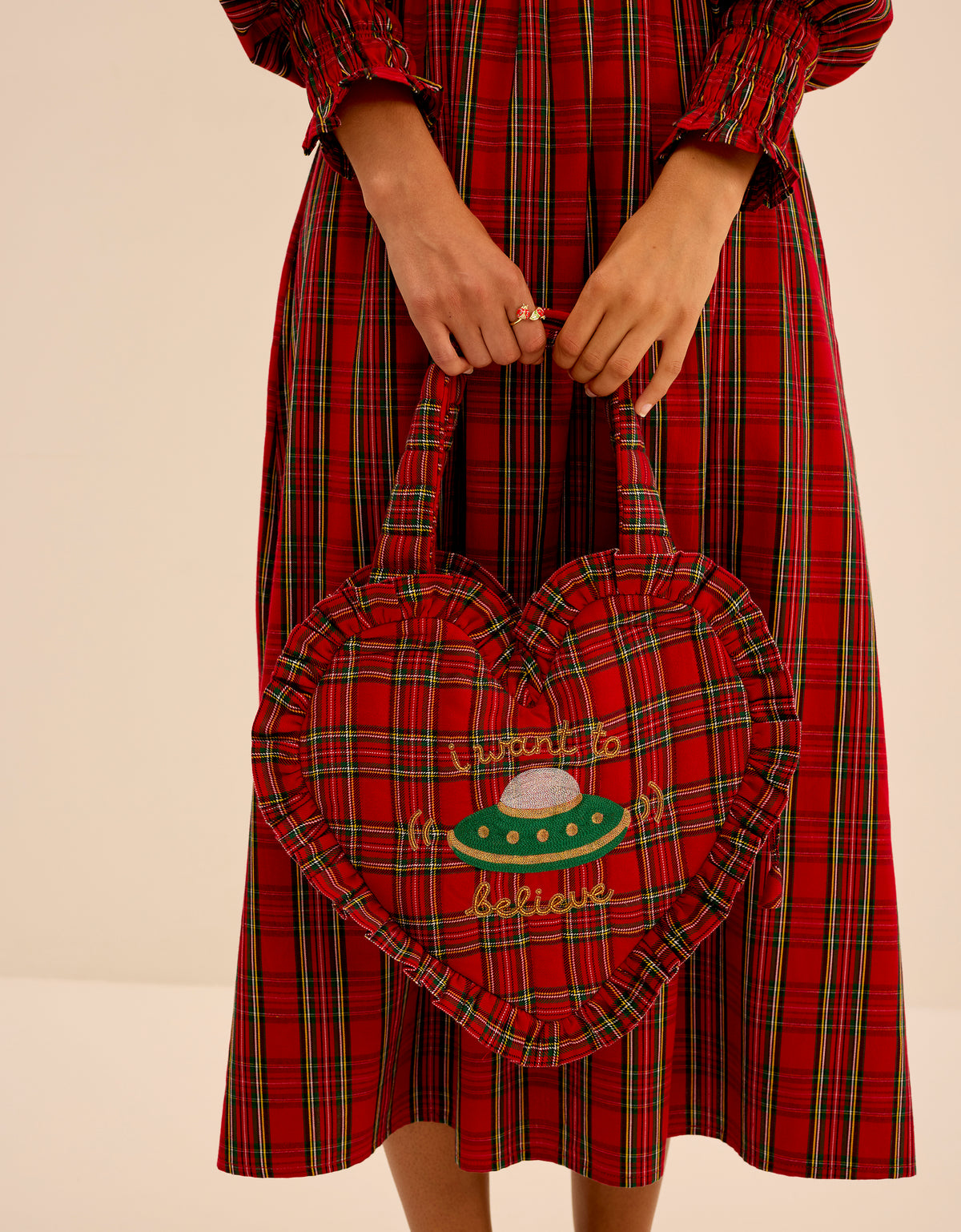 Pink City Prints Ruby Tartan Heart Bag