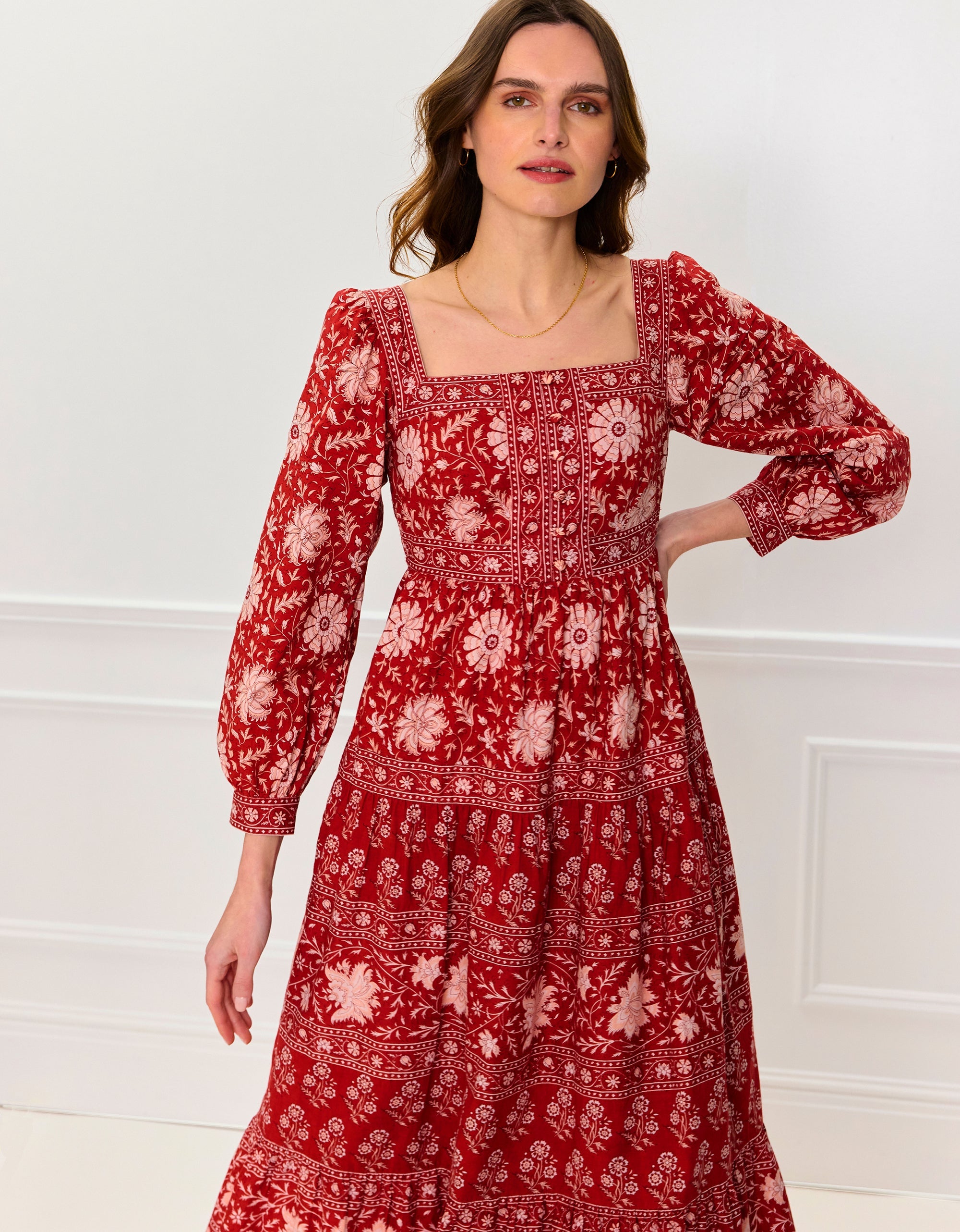 Pink City Prints Rust Borders Lucia Dress