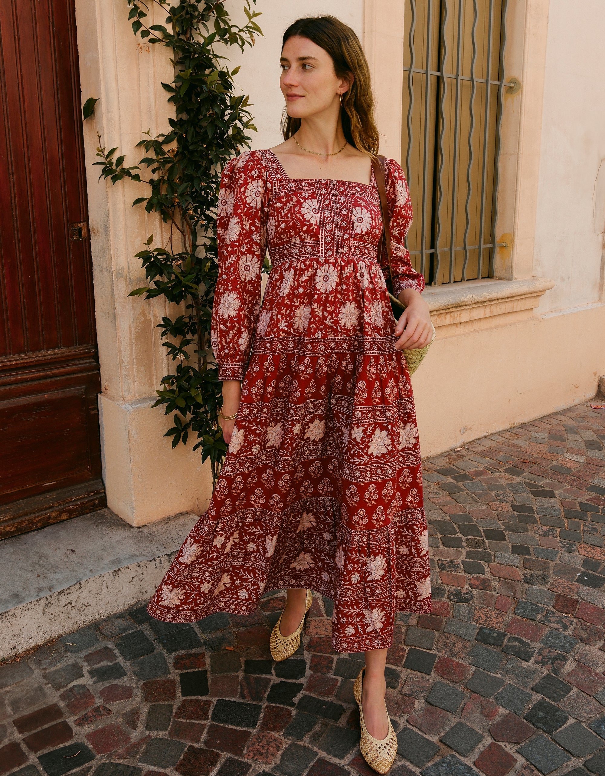 Pink City Prints Rust Borders Lucia Dress
