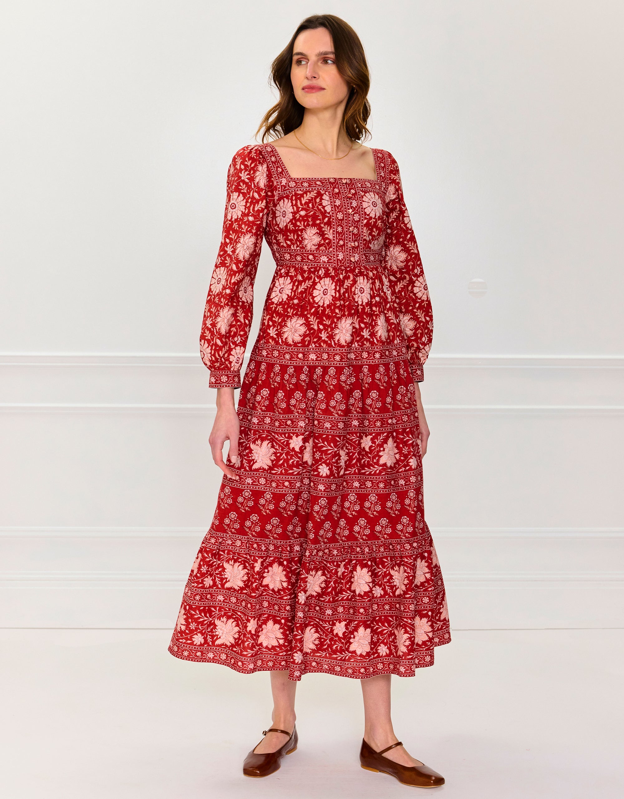 Pink City Prints Rust Borders Lucia Dress