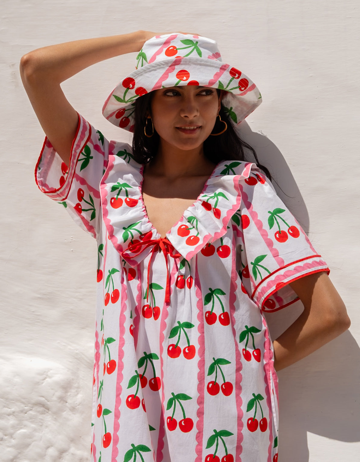 Pink City Prints Scalloped Cherry Bucket Hat