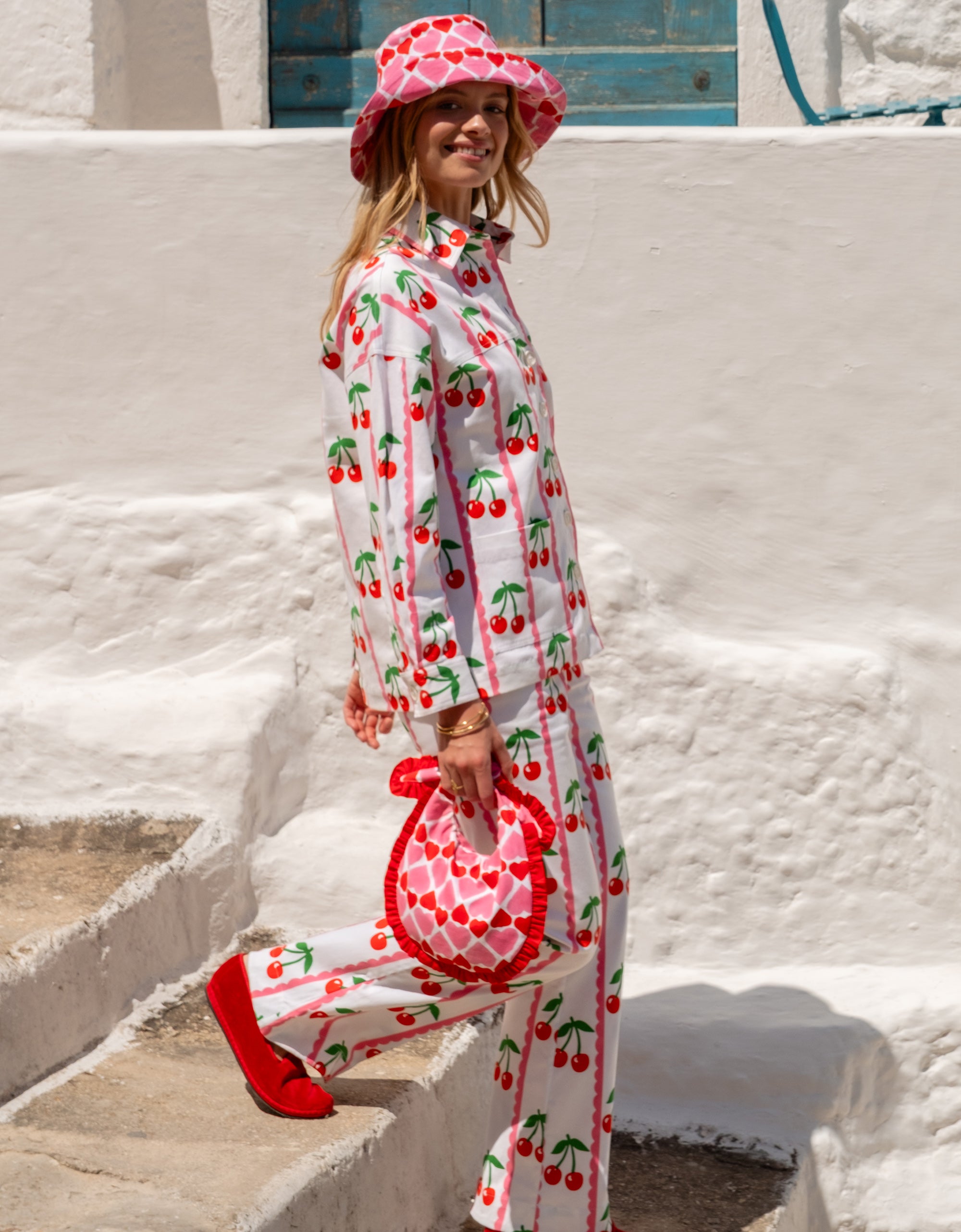 Pink City Prints Scalloped Cherry Romy Trousers