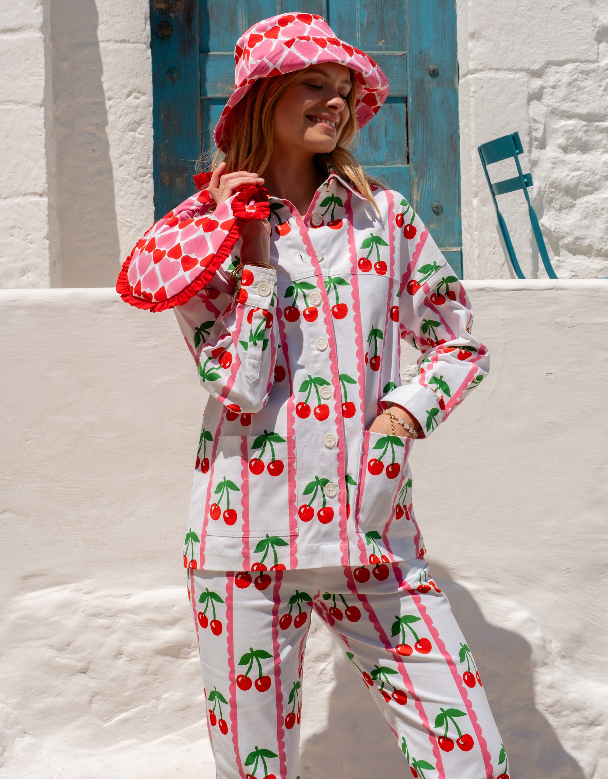 Pink City Prints Scalloped Cherry Romy Trousers