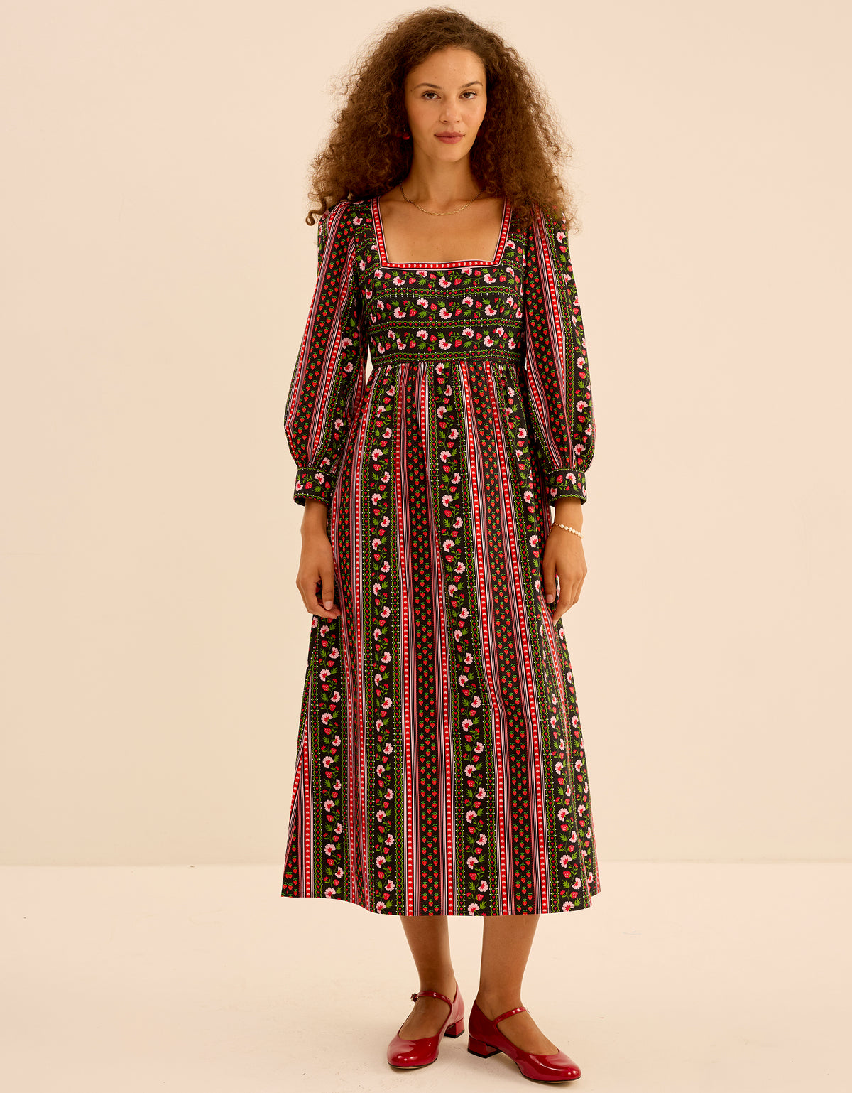 Pink City Prints Strawberry Border Polly Dress
