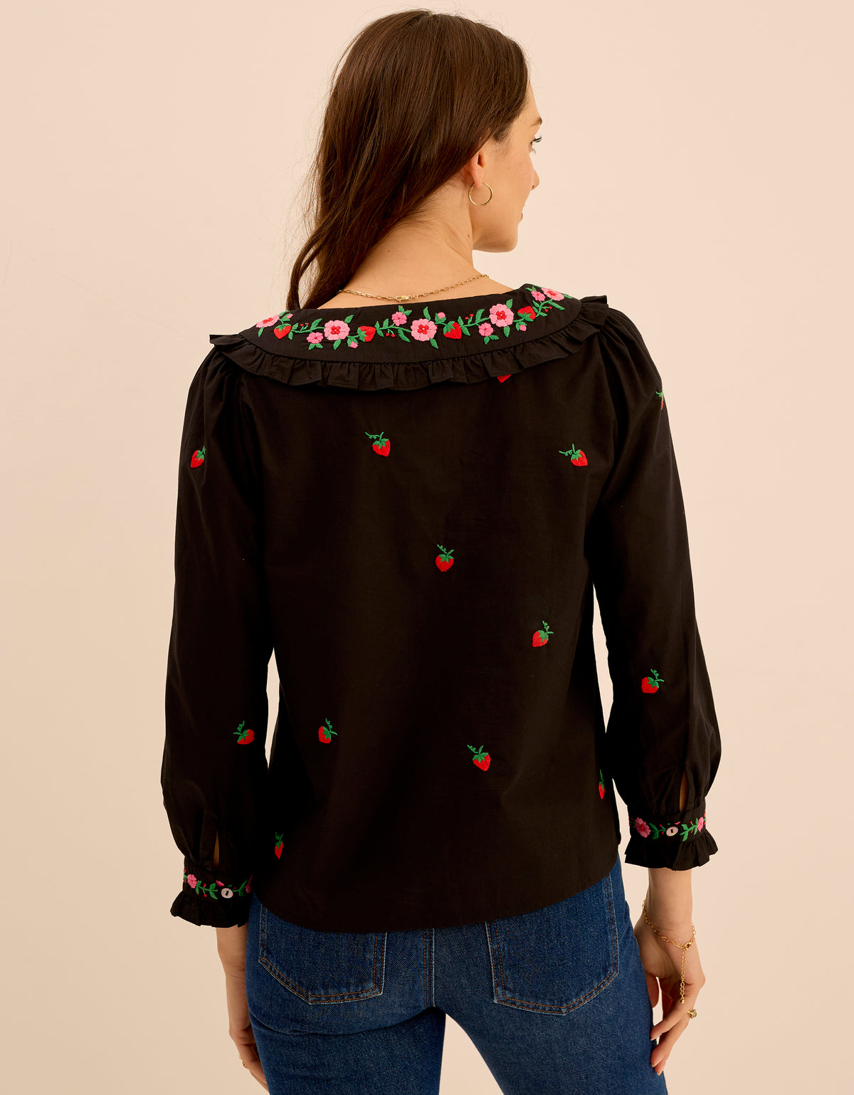 Pink City Prints Strawberry Embroidery Esme Blouse