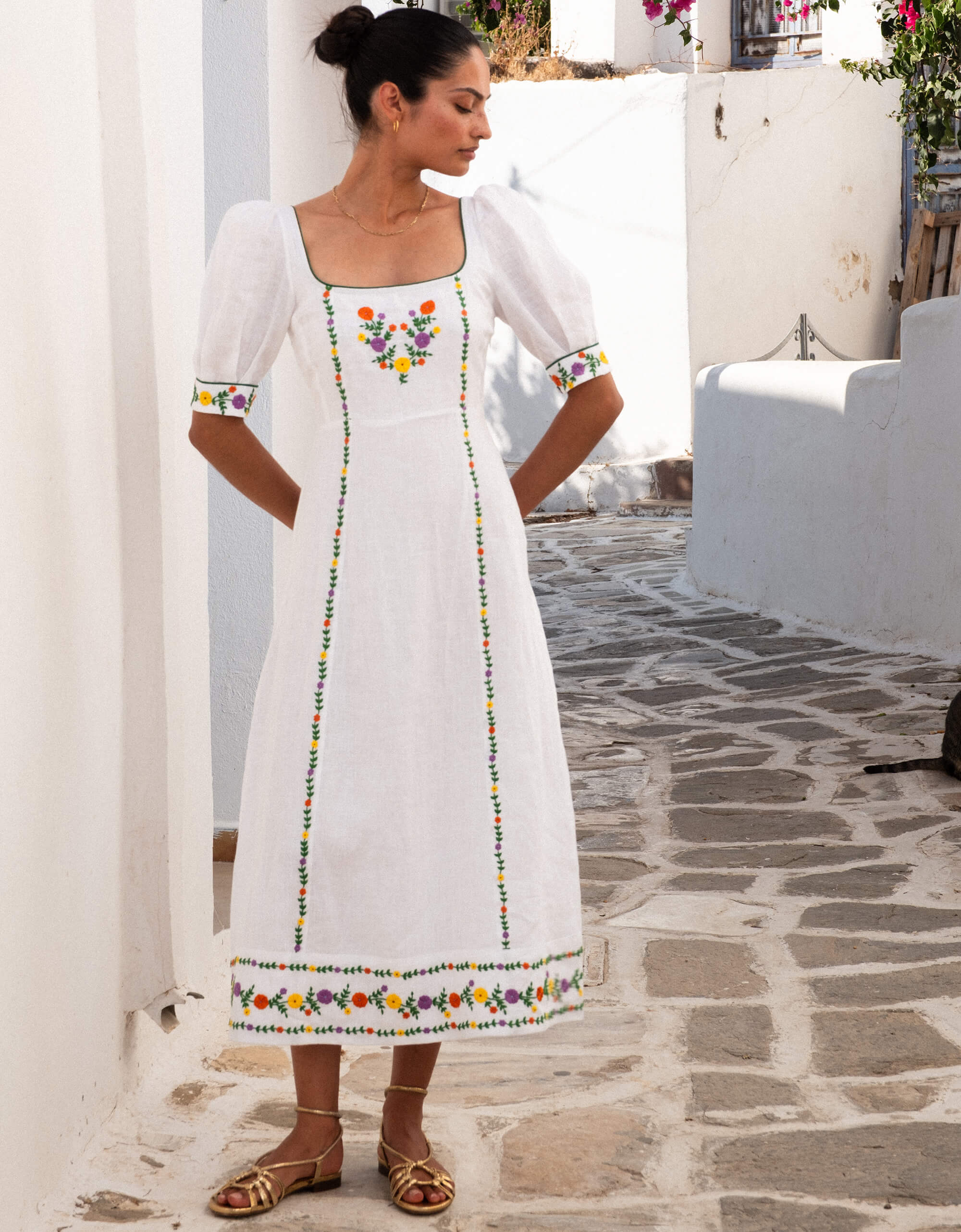 Pink City Prints Vintage Daisy Embroidery Sierra Dress