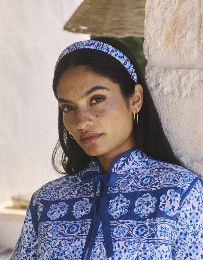 Pink City Prints Azure Patchwork Headband and Flower Scrunchie Set