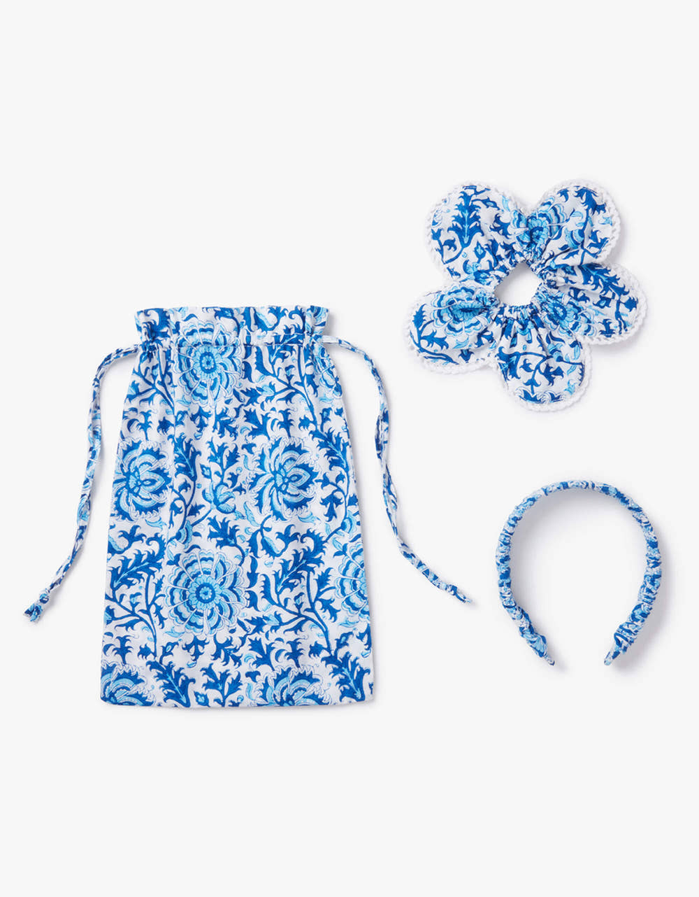 Pink City Prints Azure Patchwork Headband and Flower Scrunchie Set