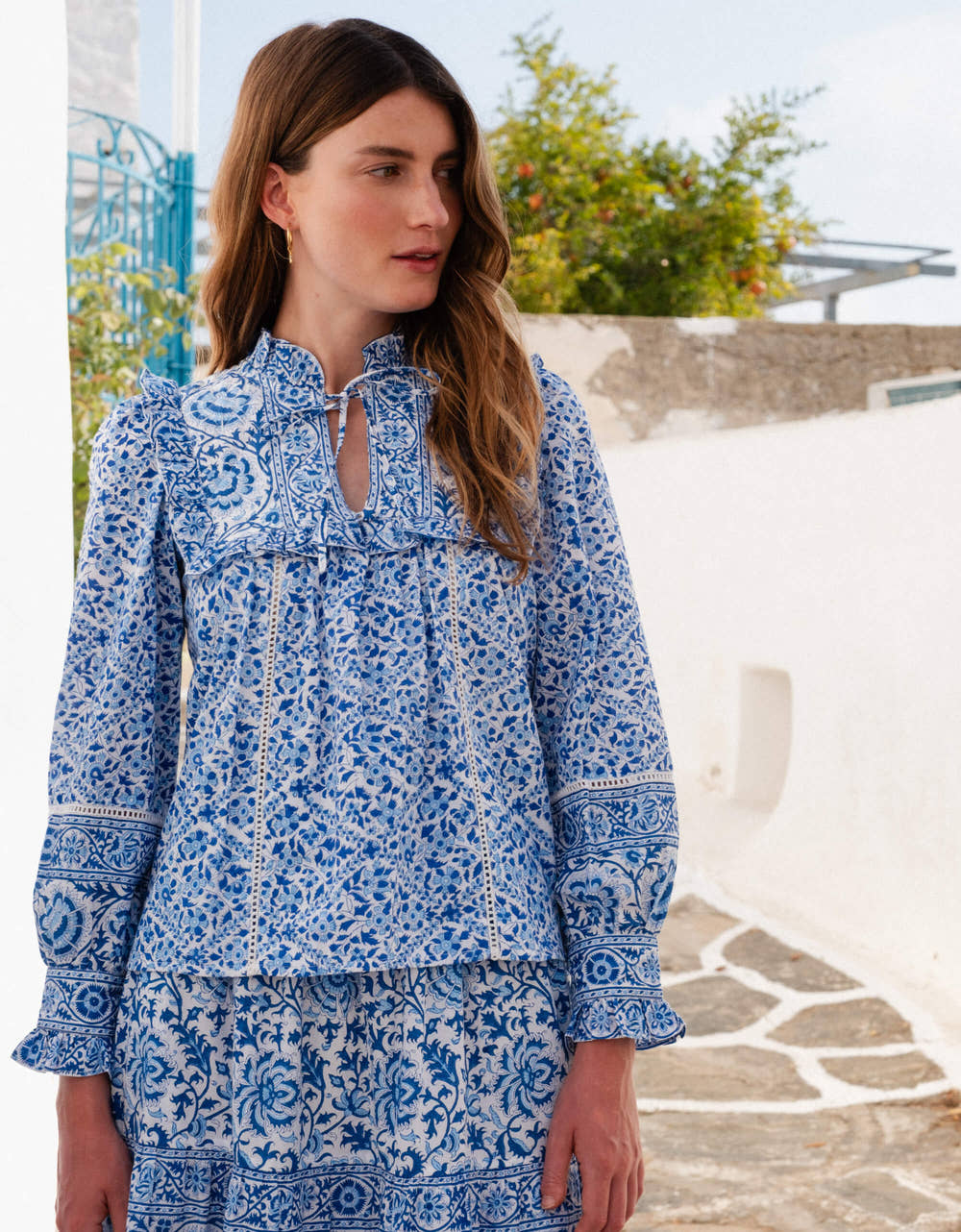 Pink City Prints Azure Patchwork Nettie Blouse