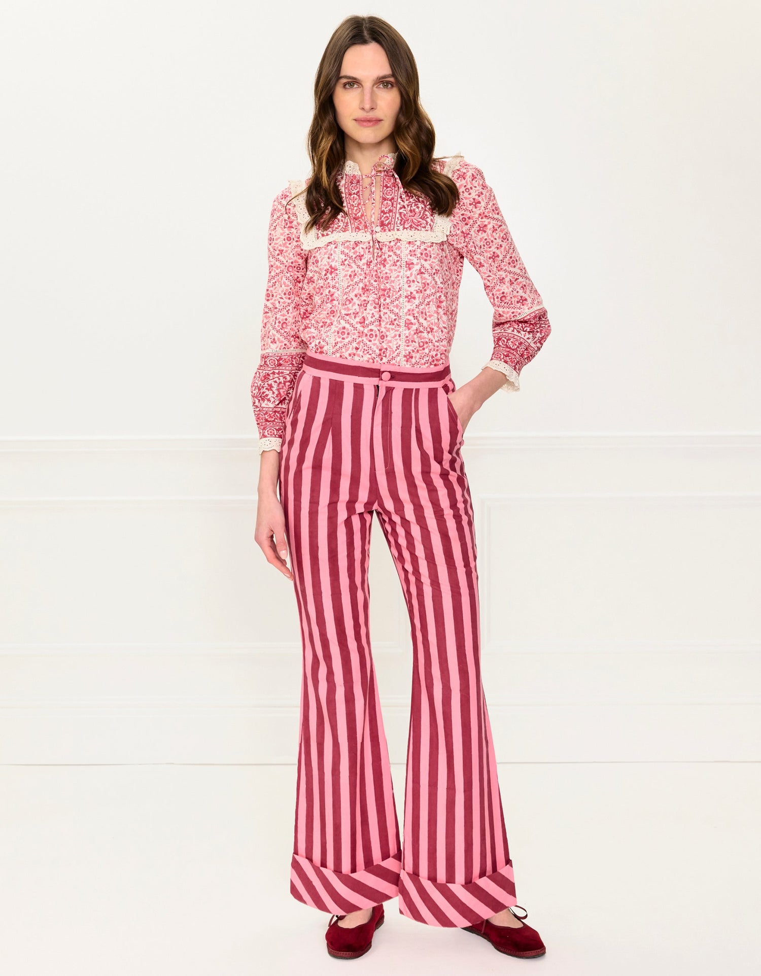 Pink City Prints Burgundy Patchwork Nettie Blouse