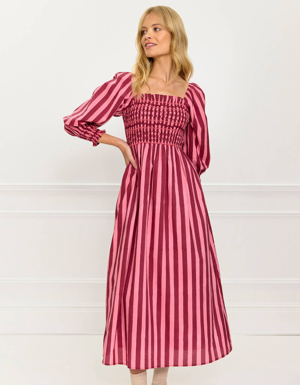 Pink City Prints Burgundy Stripe Florence Dress