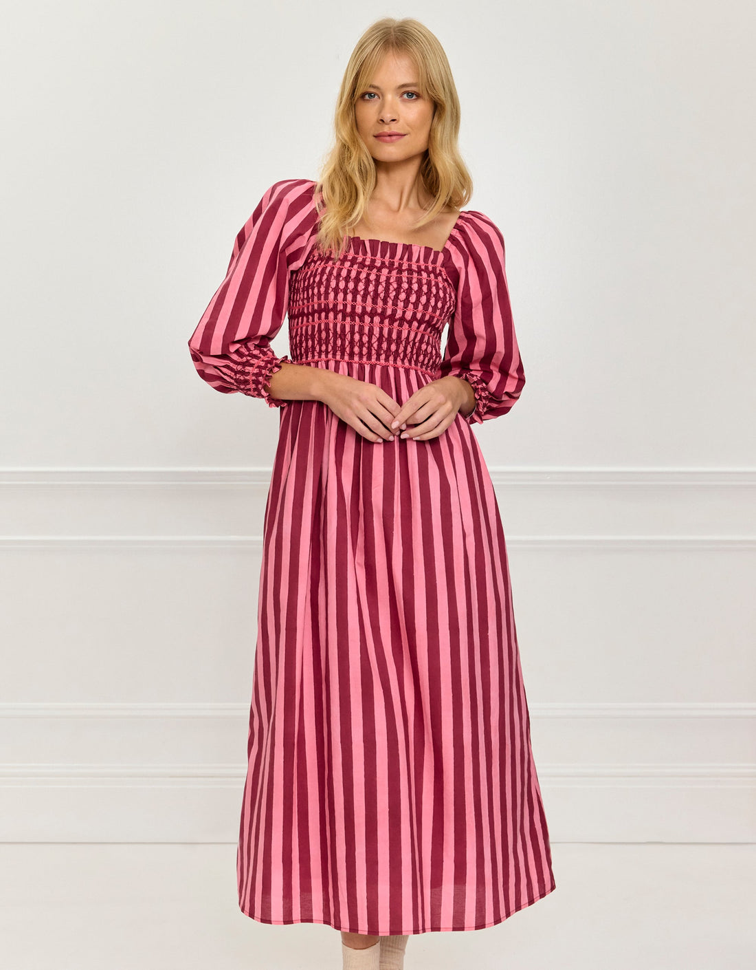 Pink City Prints Burgundy Stripe Florence Dress
