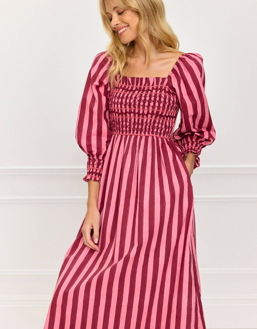 Pink City Prints Burgundy Stripe Florence Dress