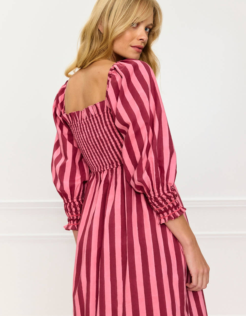 Pink City Prints Burgundy Stripe Florence Dress